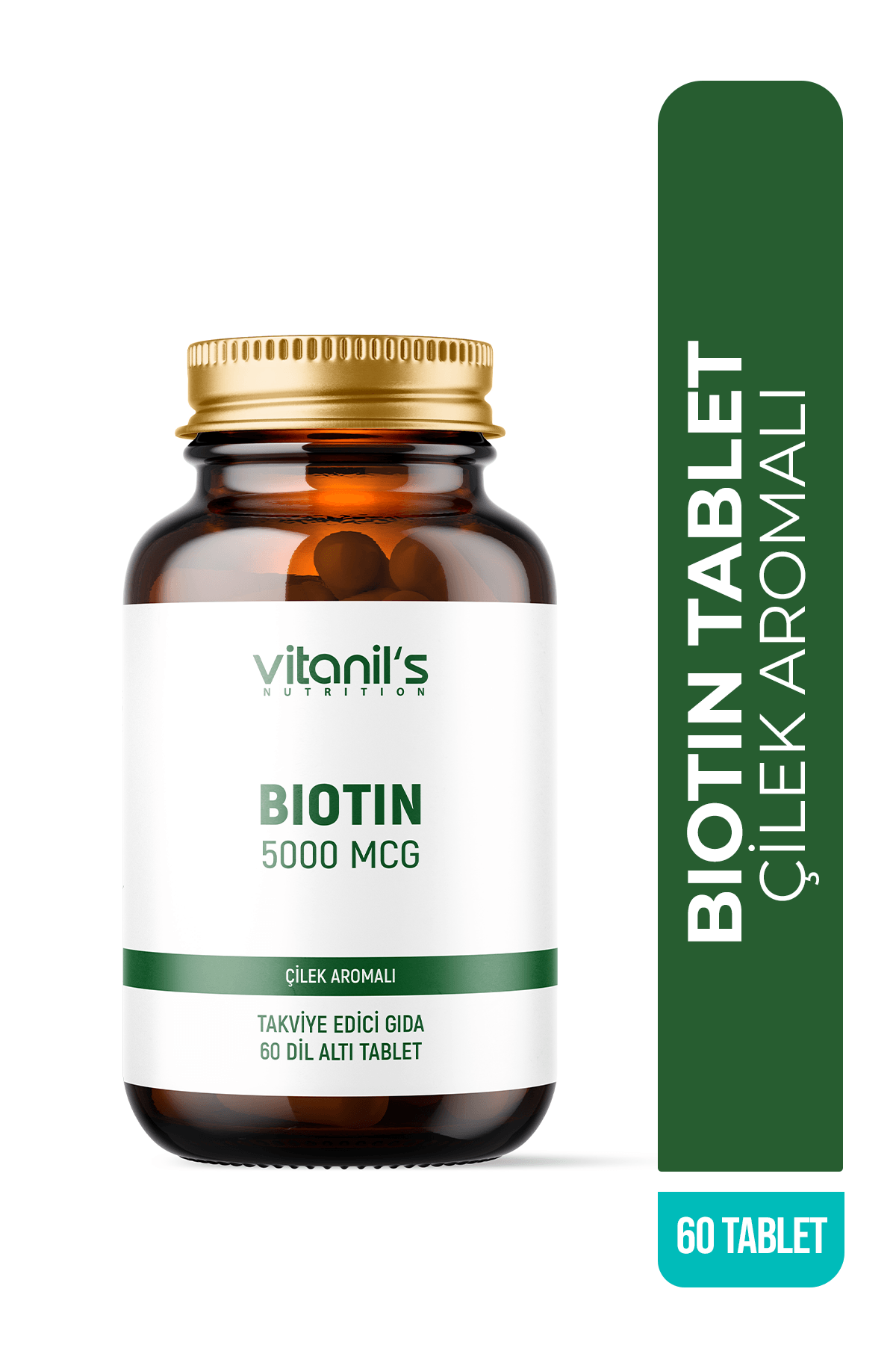 Biotin Chewable, Çilek Aromalı (B7 Vitamin) 60 Tablet - 5000 Mcg
