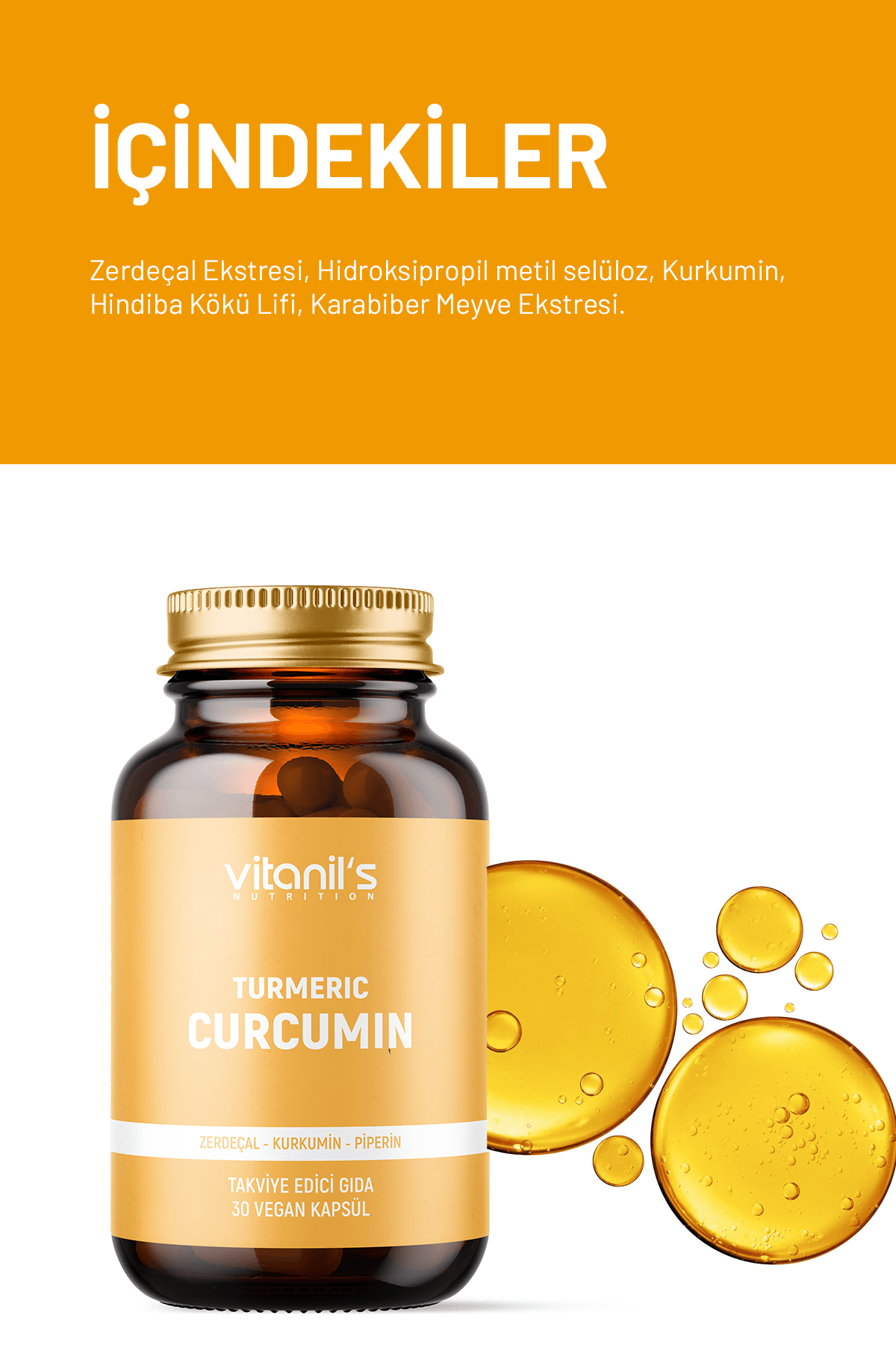 Türmeric Curcumin (Zerdeçal ve Piperin) 30 Vegan Kapsül