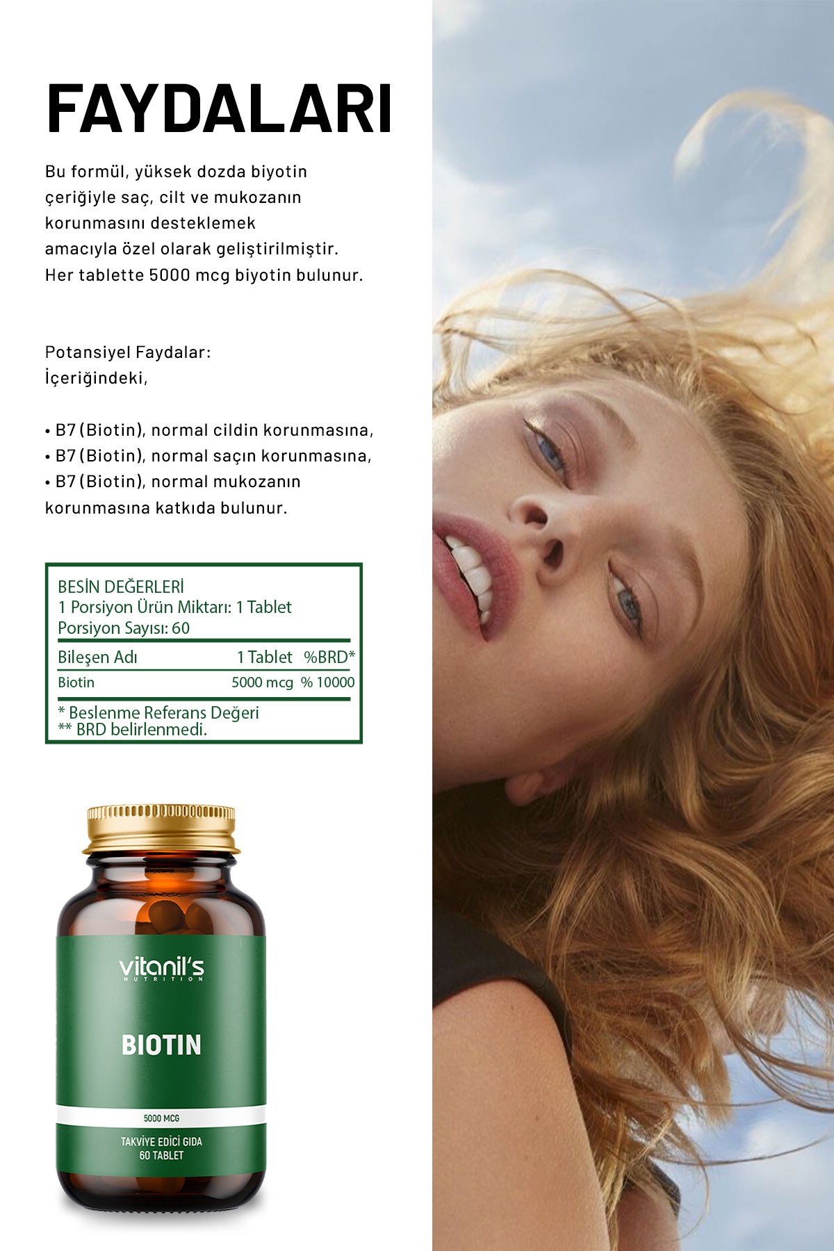 Biotin (B7 Vitamin ) 60 Tablet - 5000 mcg