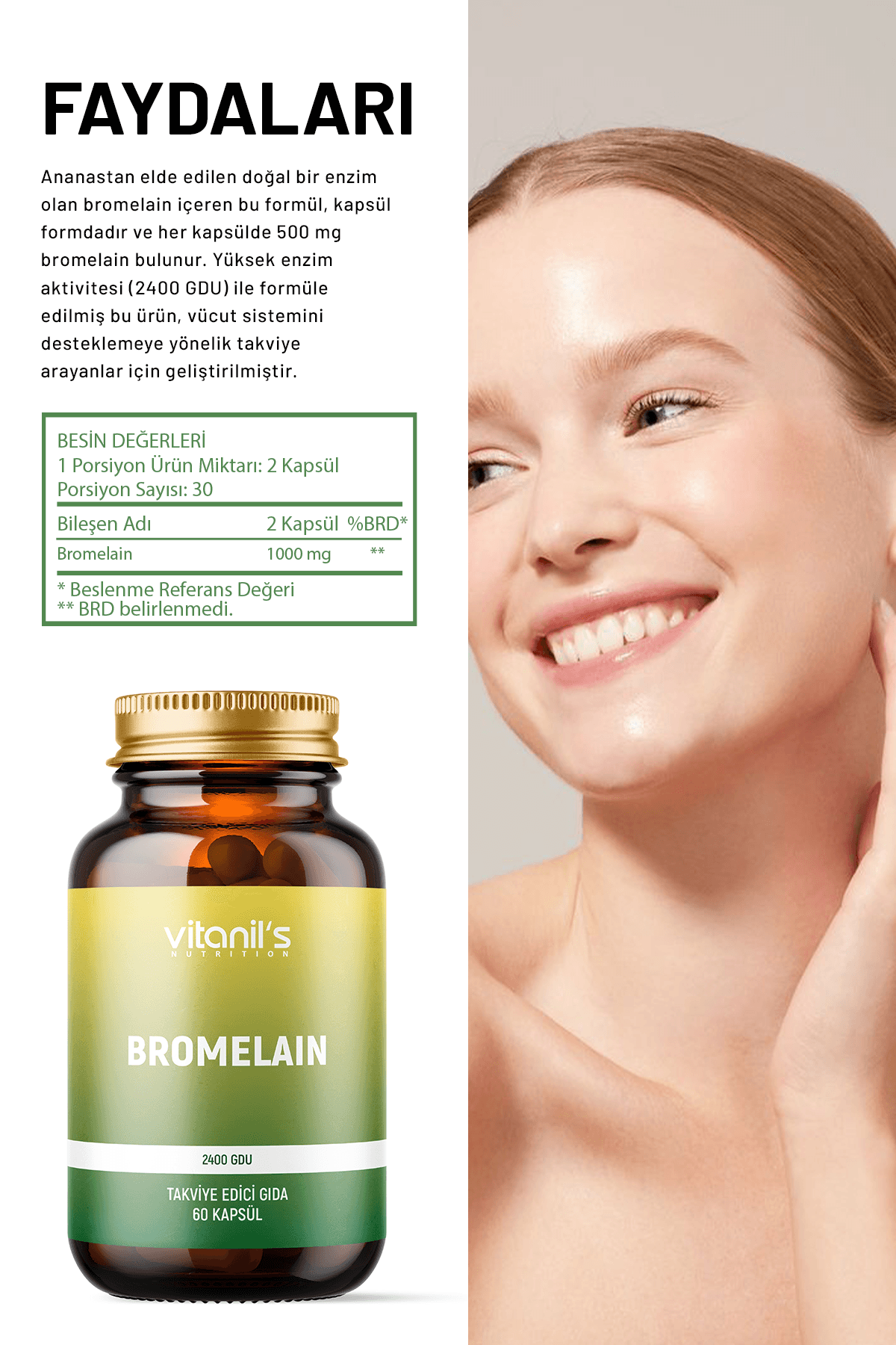 Bromelain 60 Bitkisel Kapsül - 2400 Gdu