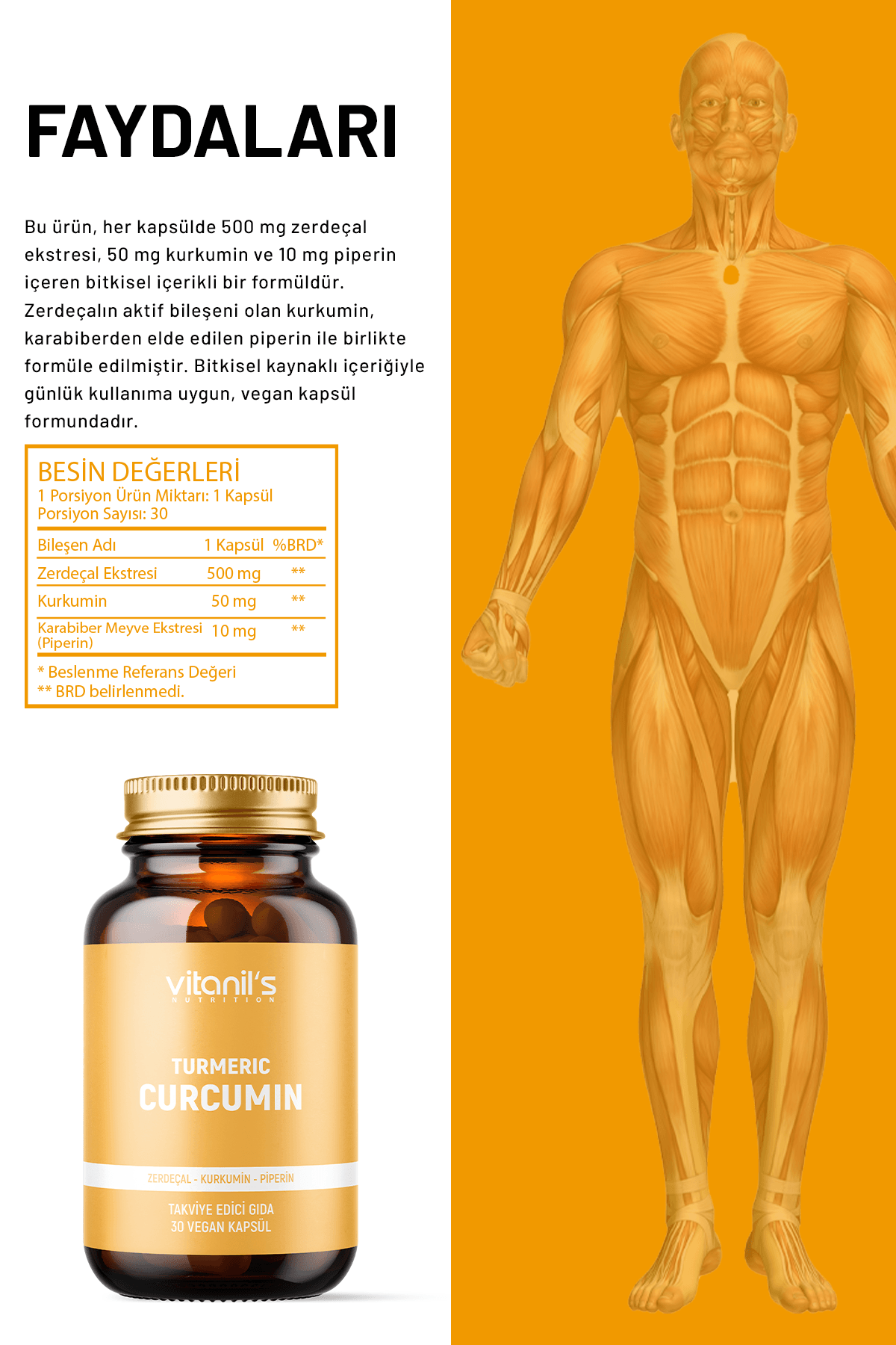 Türmeric Curcumin (Zerdeçal ve Piperin) 30 Vegan Kapsül