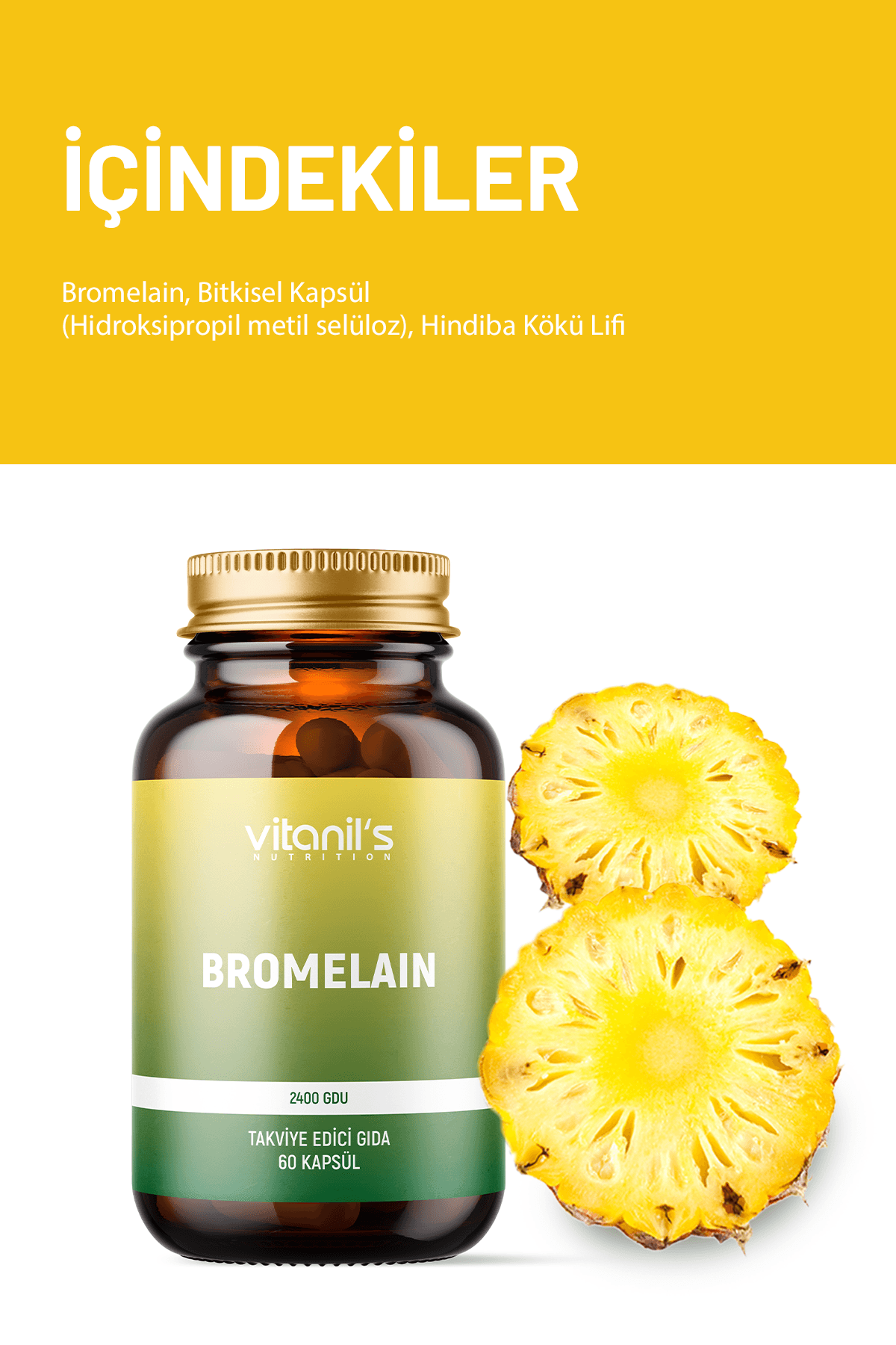 Bromelain 60 Bitkisel Kapsül - 2400 Gdu