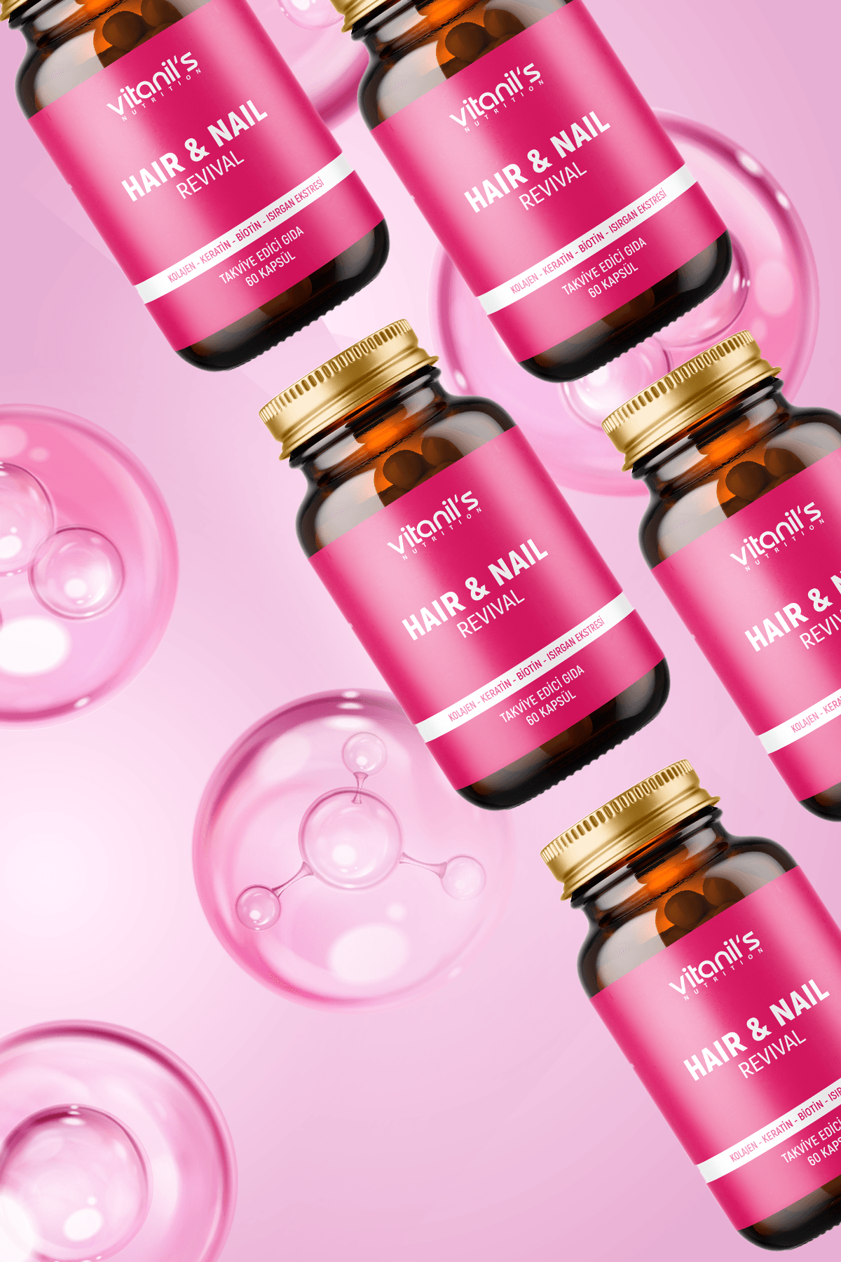 Hair & Nail Vitamini (Saç & Tırnak Vitamini Kolajen, Keratin, Biotin, Isırgan Eks, Atkuyruğu Eks) 60 Kapsül