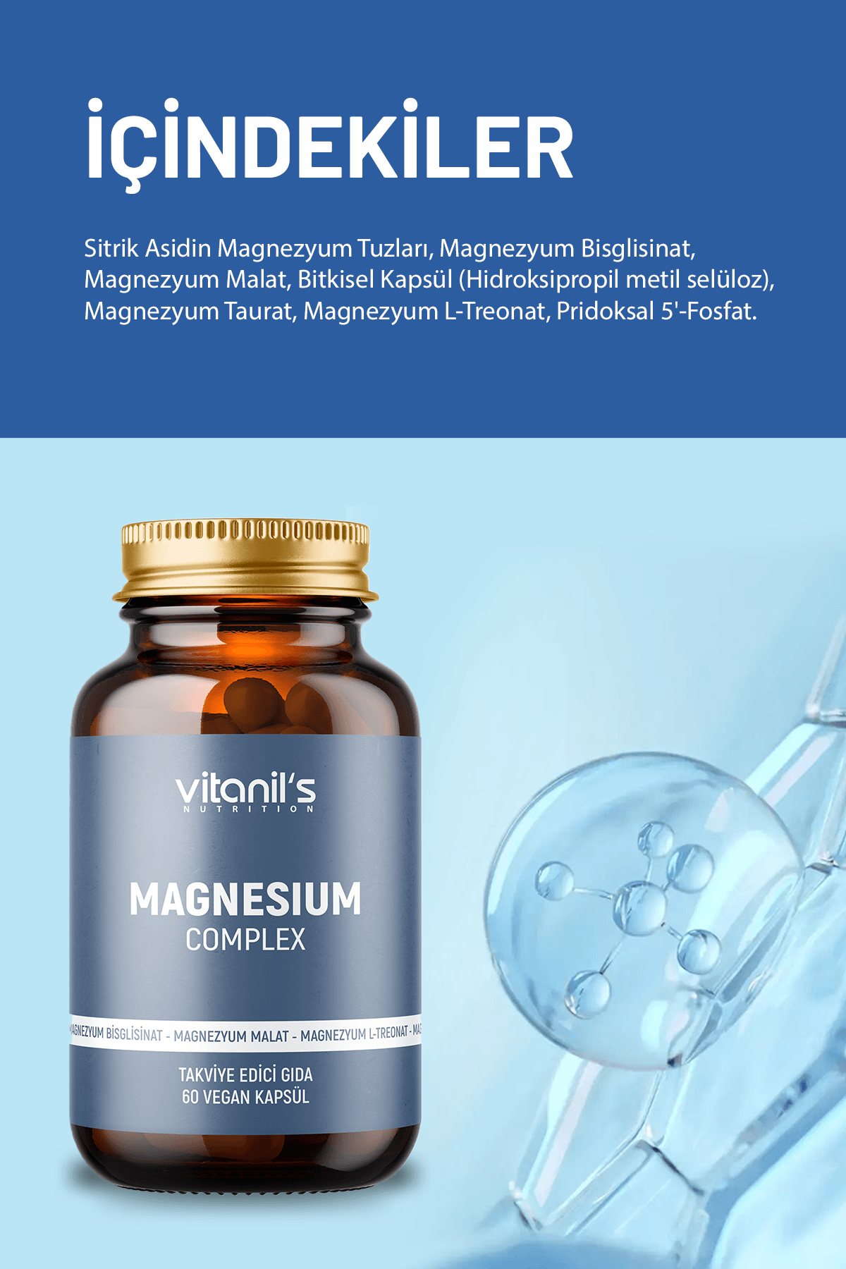 Magnezyum Complex (Magnesium Malat, Sitrat, Bisiglinat) 60 Kapsül 