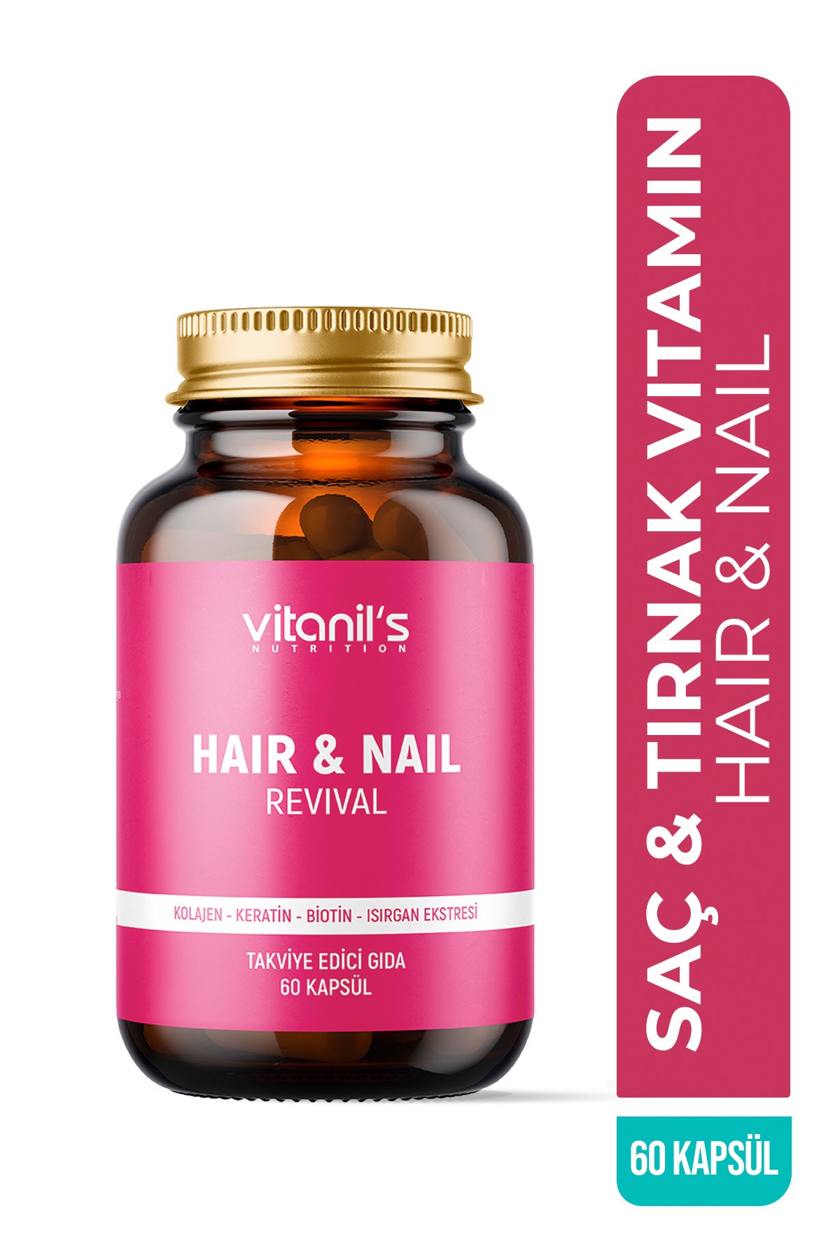 Hair & Nail Vitamini (Saç & Tırnak Vitamini Kolajen, Keratin, Biotin, Isırgan Eks, Atkuyruğu Eks) 60 Kapsül
