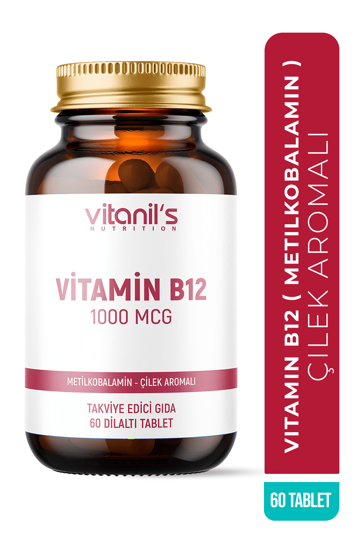Vitamin B12 Chewable  Çilek Aromalı (Metilkobalamin) 60 Tablet - 1000 mcg