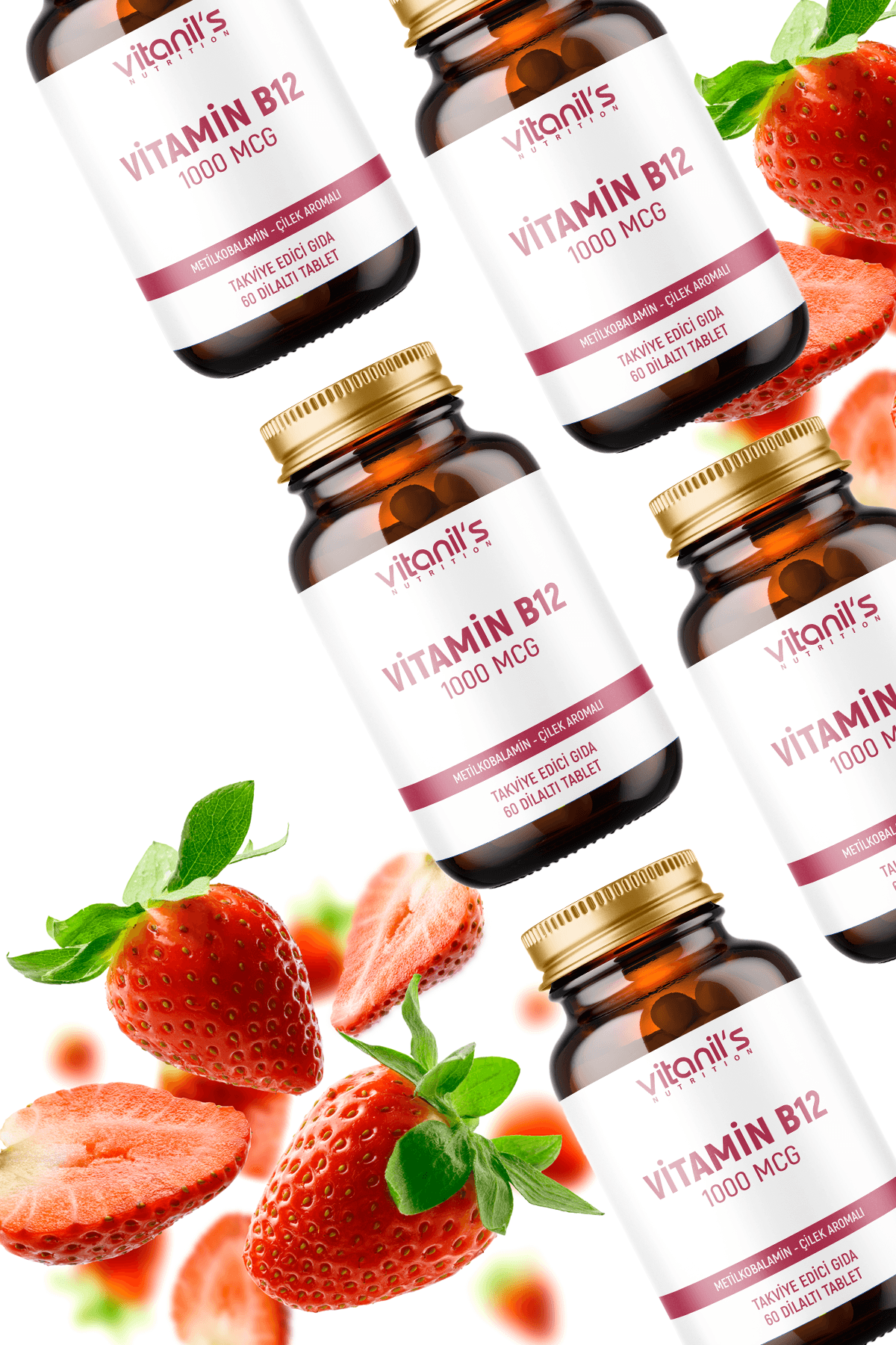 Vitamin B12 Chewable  Çilek Aromalı (Metilkobalamin) 60 Tablet - 1000 mcg