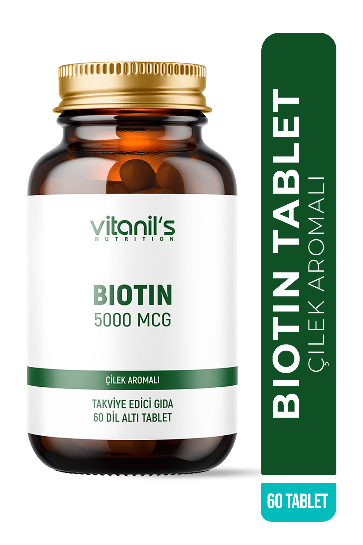 Biotin Chewable, Çilek Aromalı (B7 Vitamin) 60 Tablet - 5000 Mcg