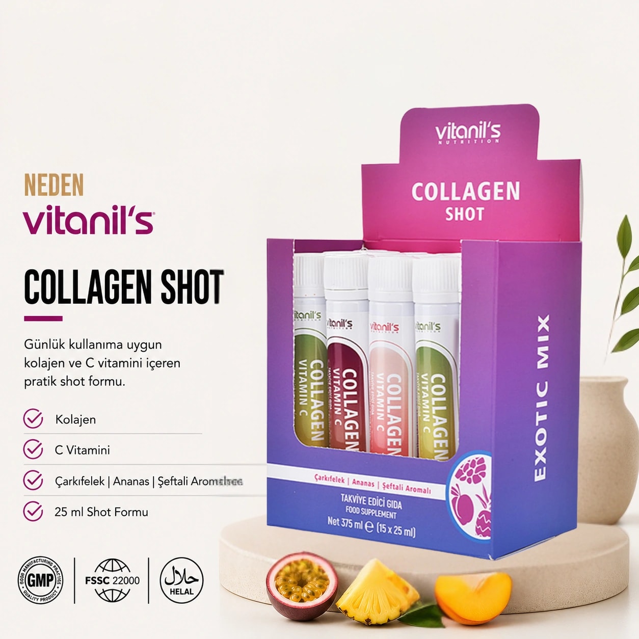 Exotic Mix Kolajen Shot Yüksek Kalite 15x25 ml | Vitanil's