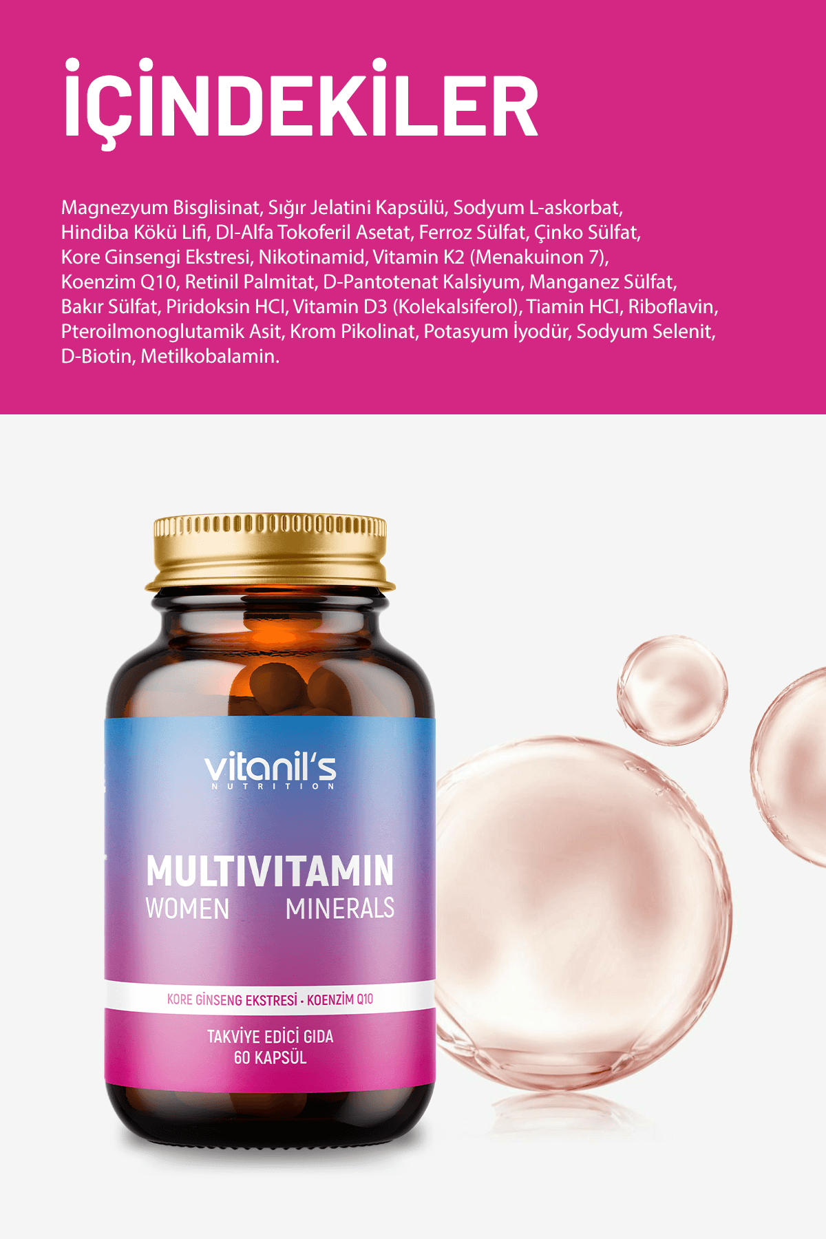 Multivitamin Minerals Women (13 Tip Vitamin 8 Tip Mineral - Korean & Coenzim Q10 Ext.) 60 Kapsül