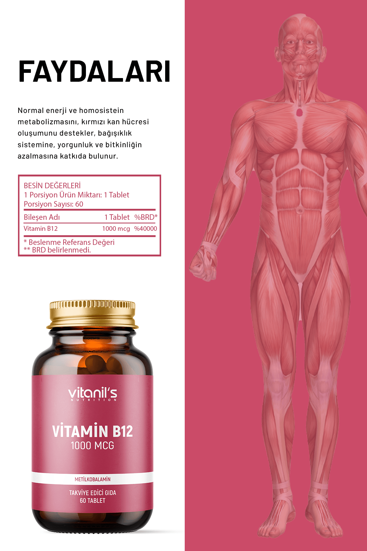 Vitamin B12 (Metilkobalamin) 60 Tablet - 1000 mcg