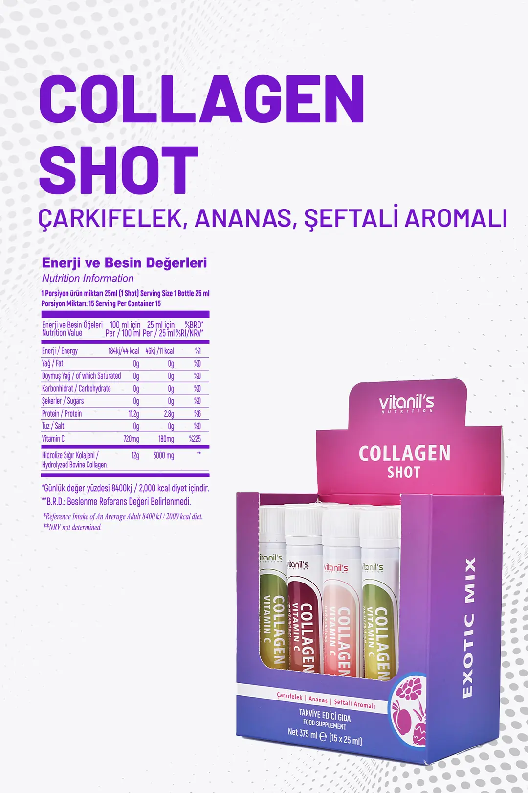 Exotic Mix Kolajen Shot Yüksek Kalite 15x25 ml | Vitanil's