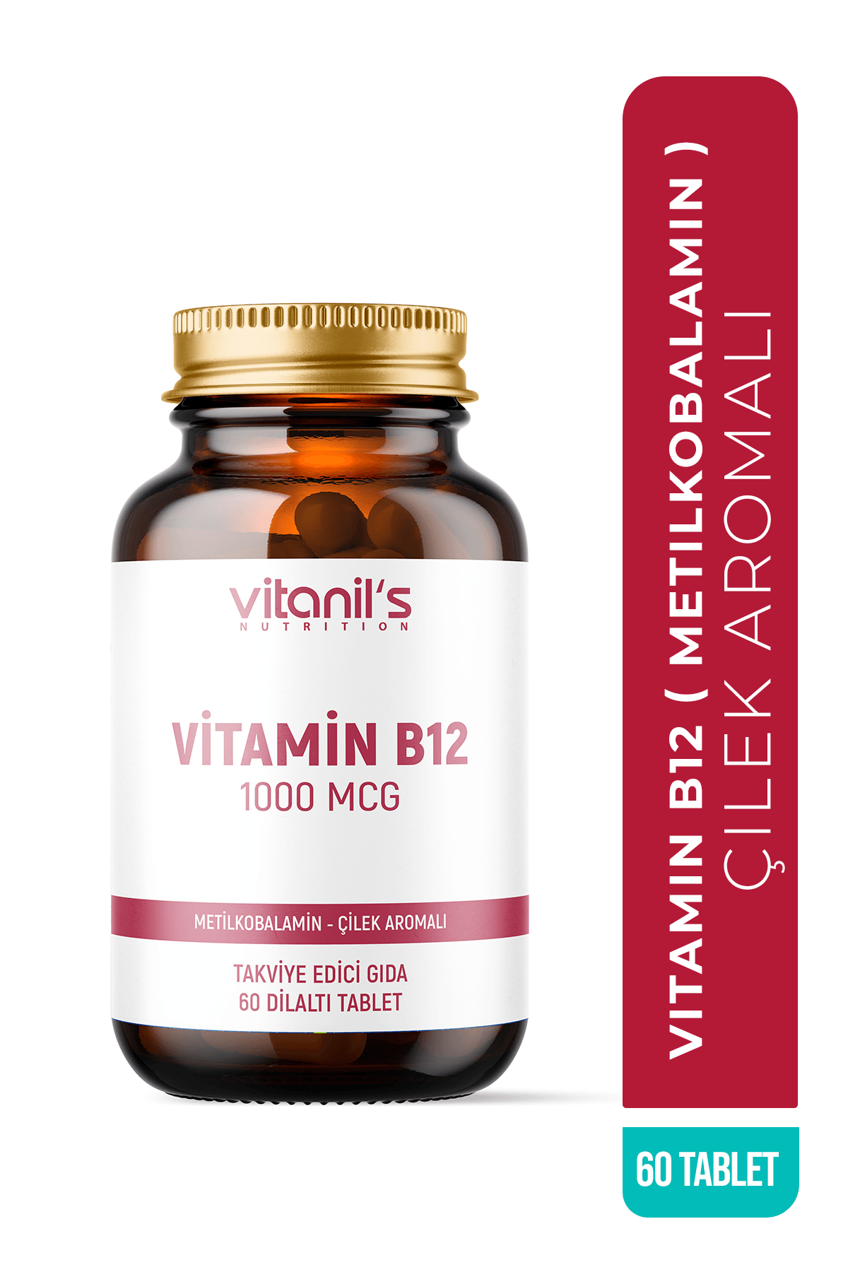 Vitamin B12 Chewable  Çilek Aromalı (Metilkobalamin) 60 Tablet - 1000 mcg