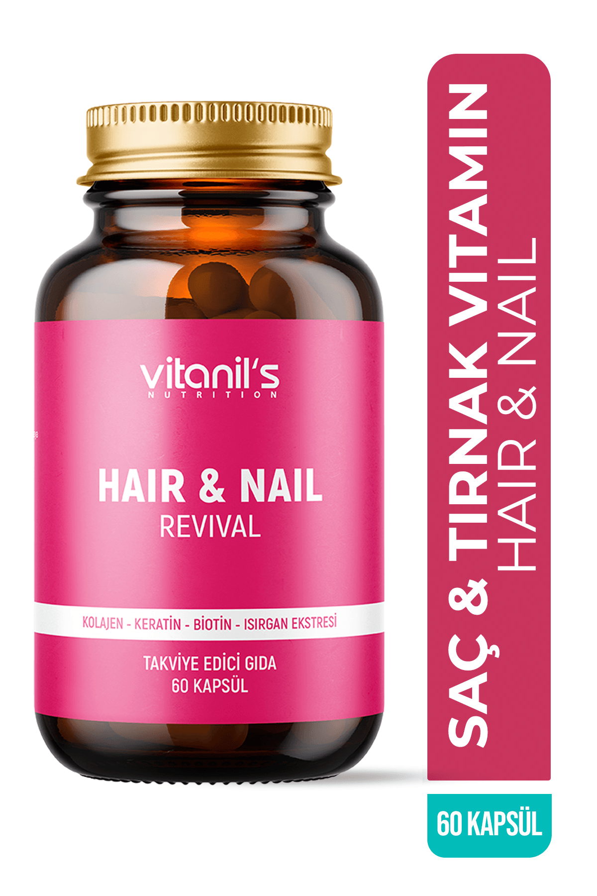 Hair & Nail Vitamini (Saç & Tırnak Vitamini Kolajen, Keratin, Biotin, Isırgan Eks, Atkuyruğu Eks) 60 Kapsül