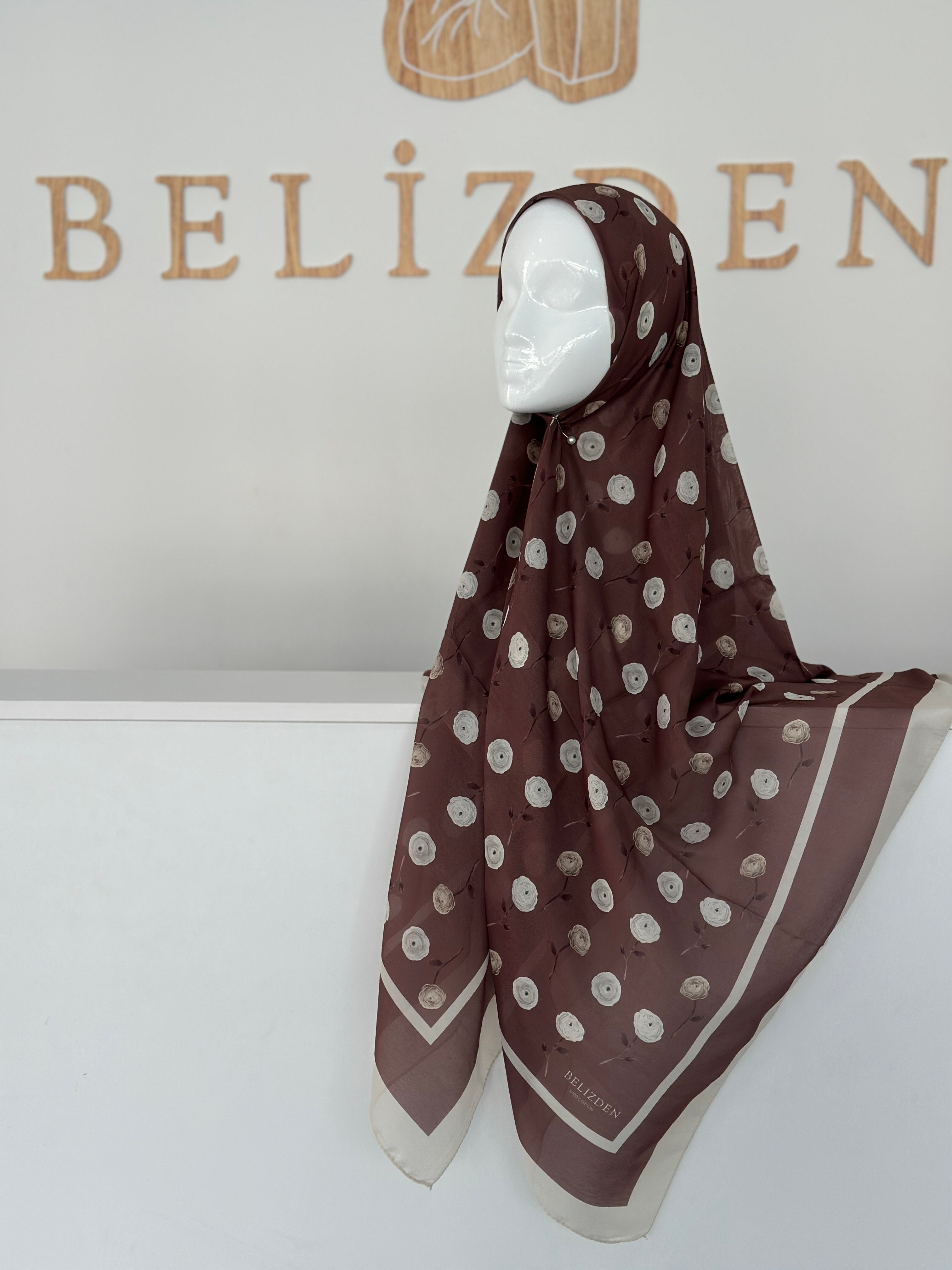 140x140 COTTON EŞARP GÜL - KAHVE GÜL 