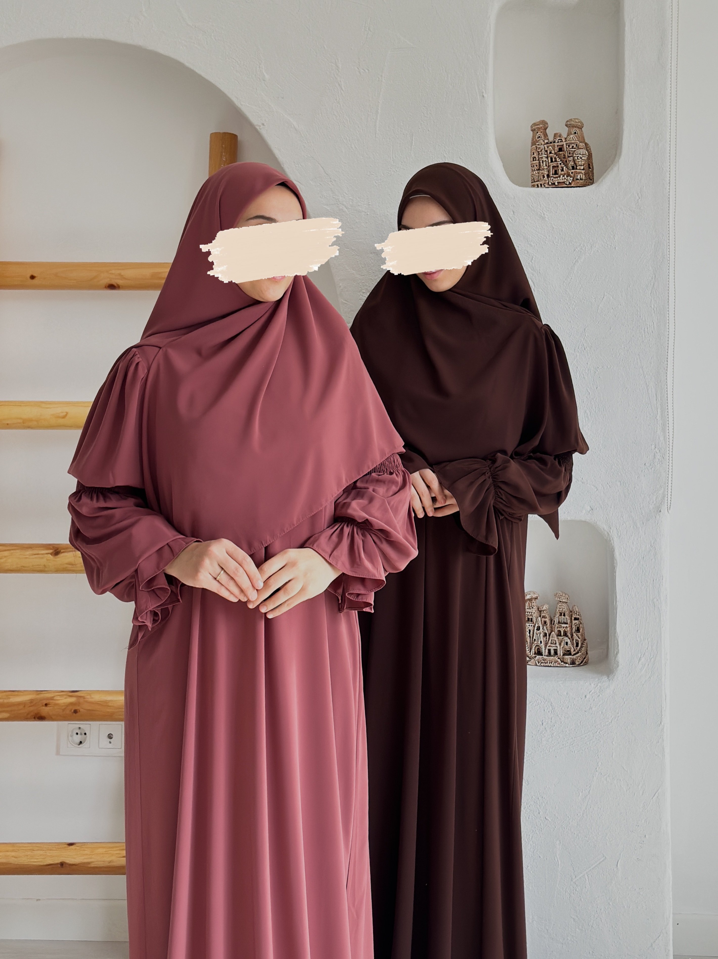 FİRUZE ELBİSE +FERMUARLI EŞARP - GÜL