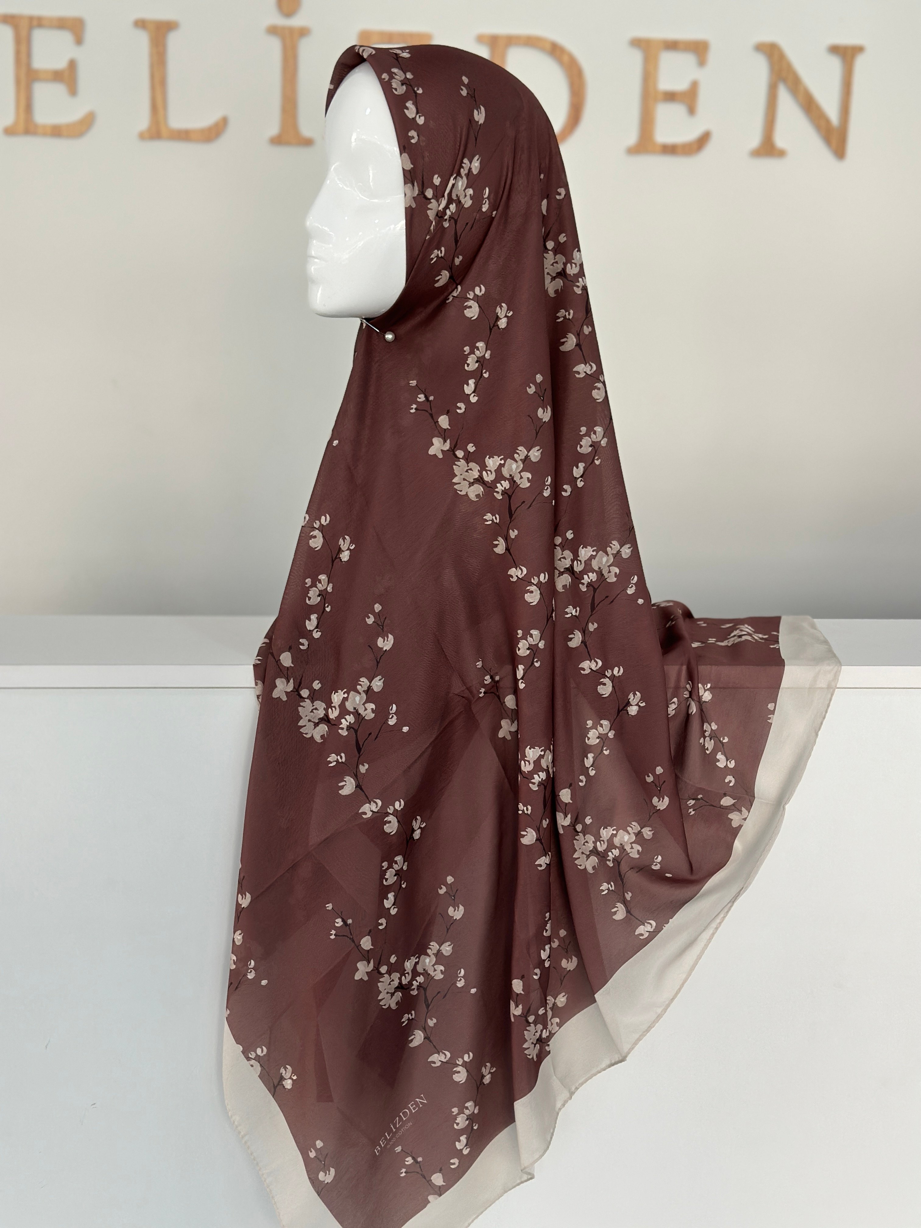 140x140 COTTON EŞARP ÇİÇEK  - KAHVE ÇİÇEK 