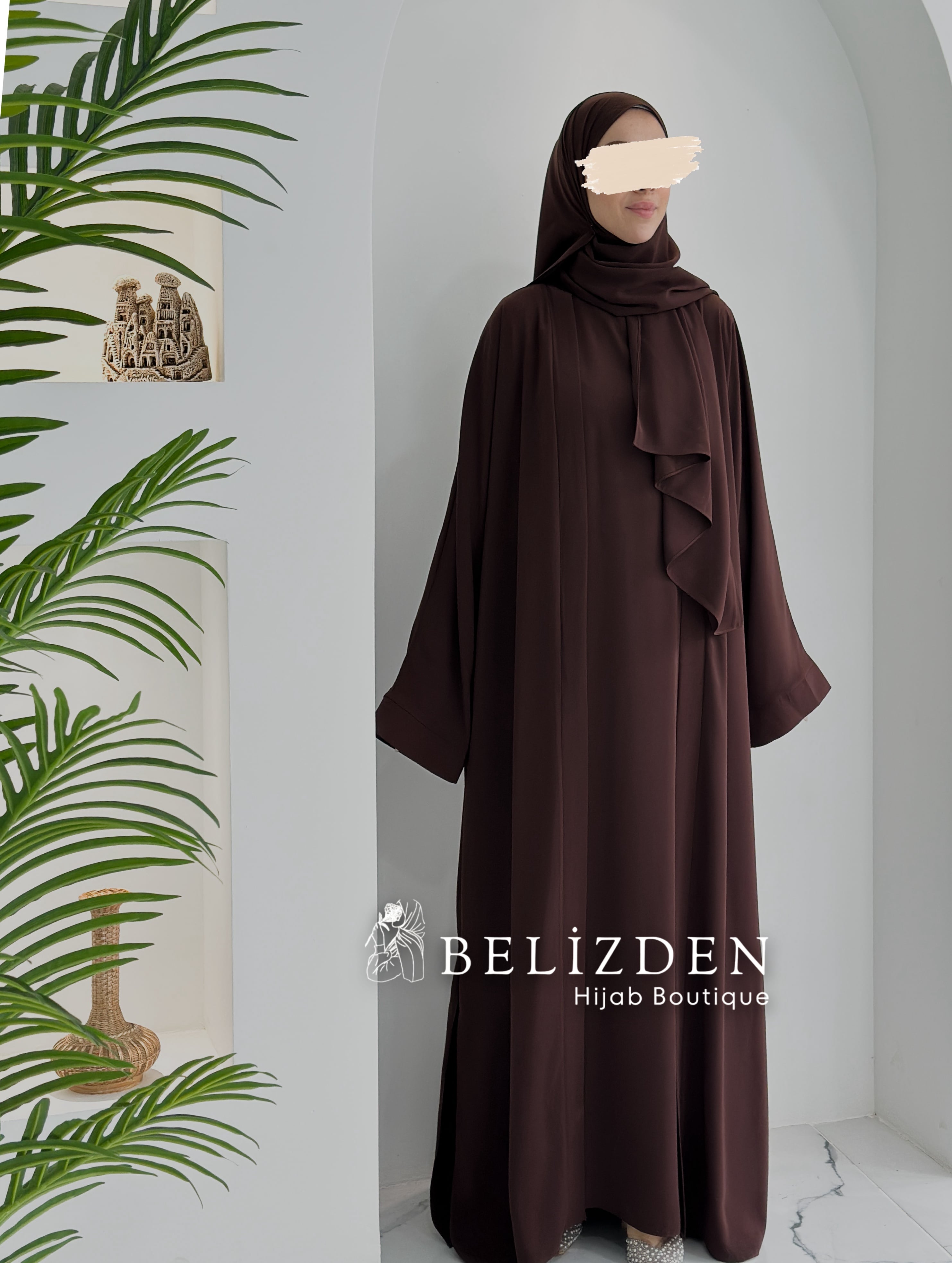 İPEK SAHRA ABAYA TAKIM - ACI KAHVE