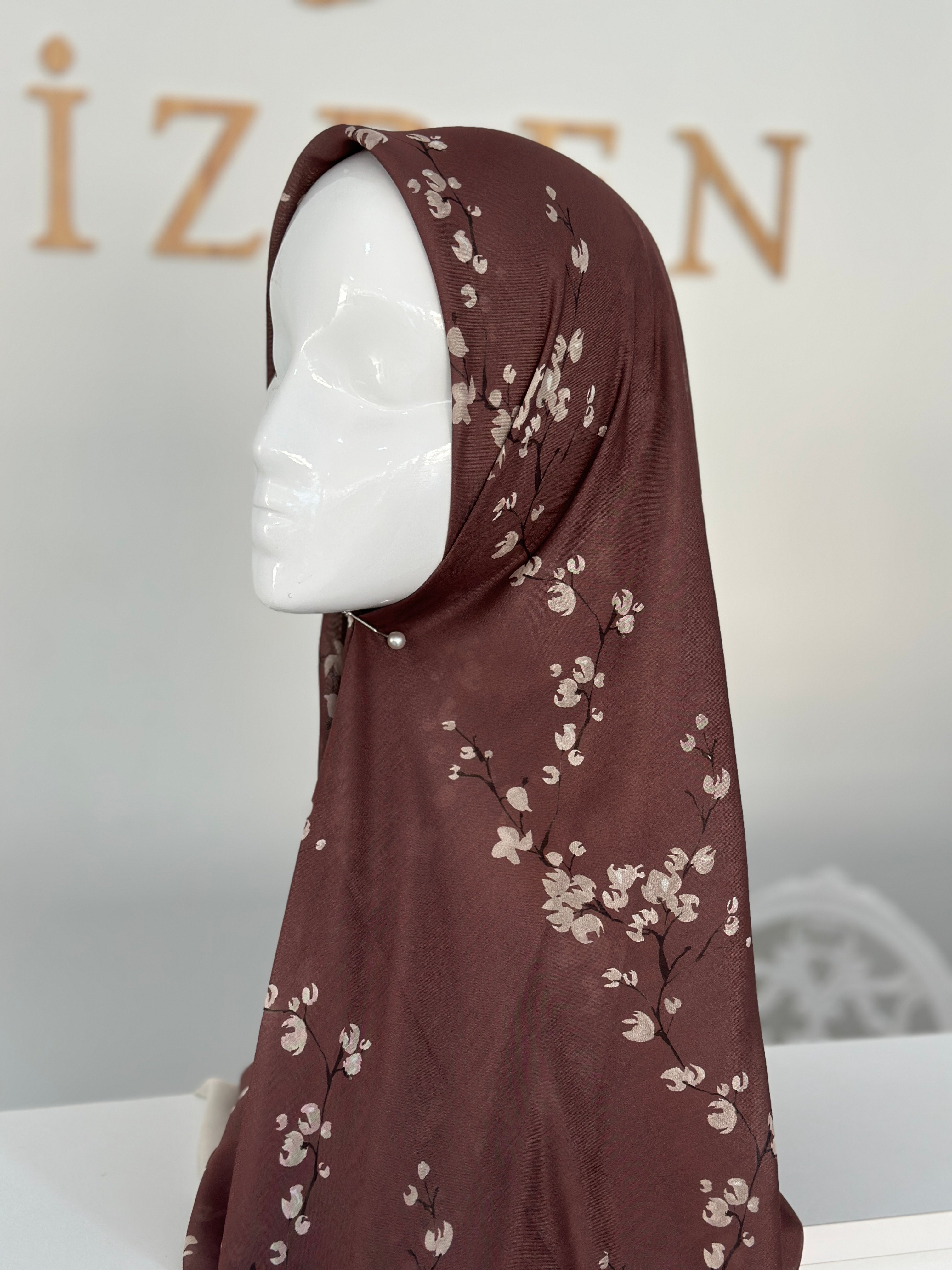 140x140 COTTON EŞARP ÇİÇEK  - KAHVE ÇİÇEK 