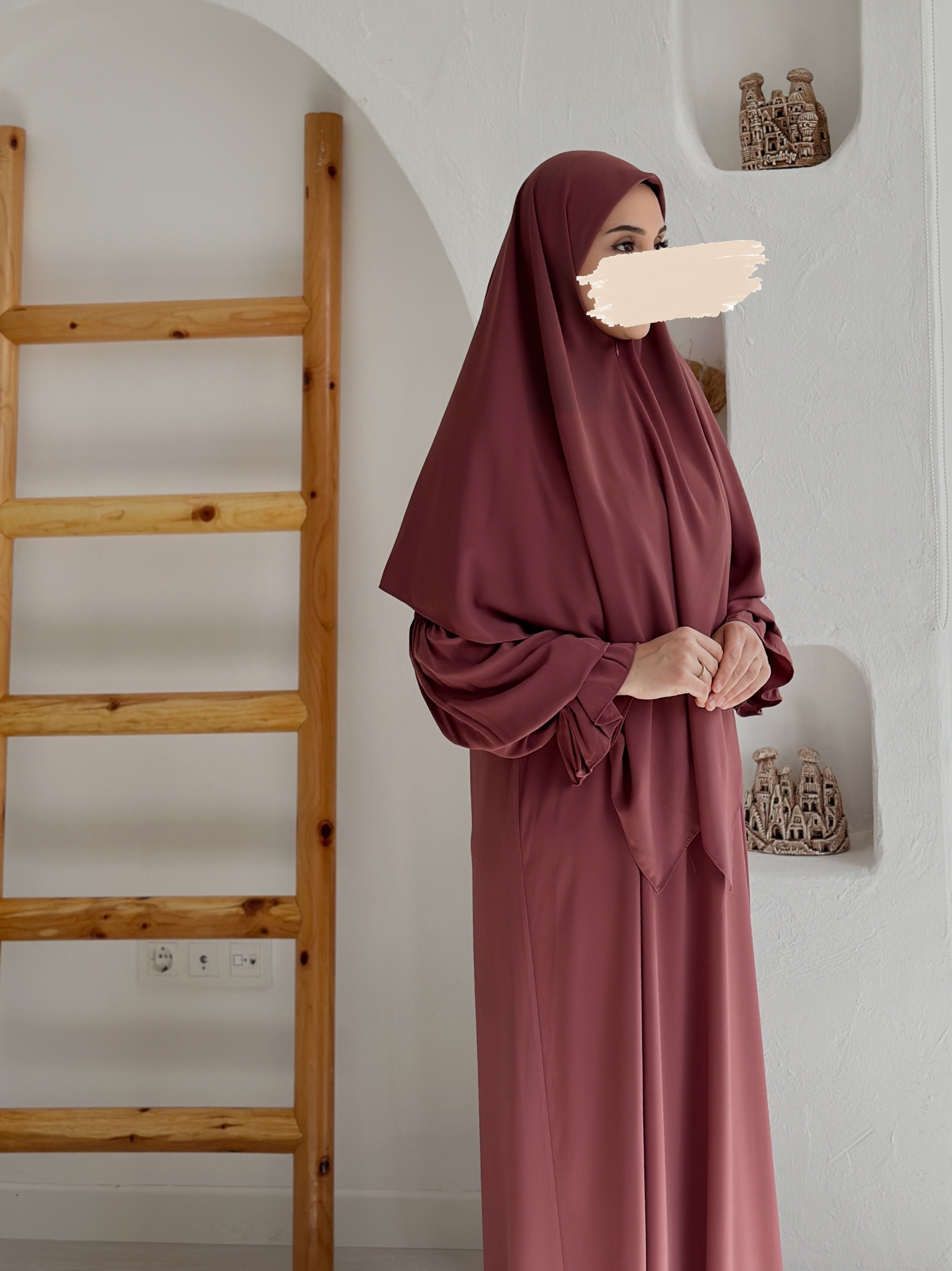 FİRUZE ELBİSE +FERMUARLI EŞARP - GÜL