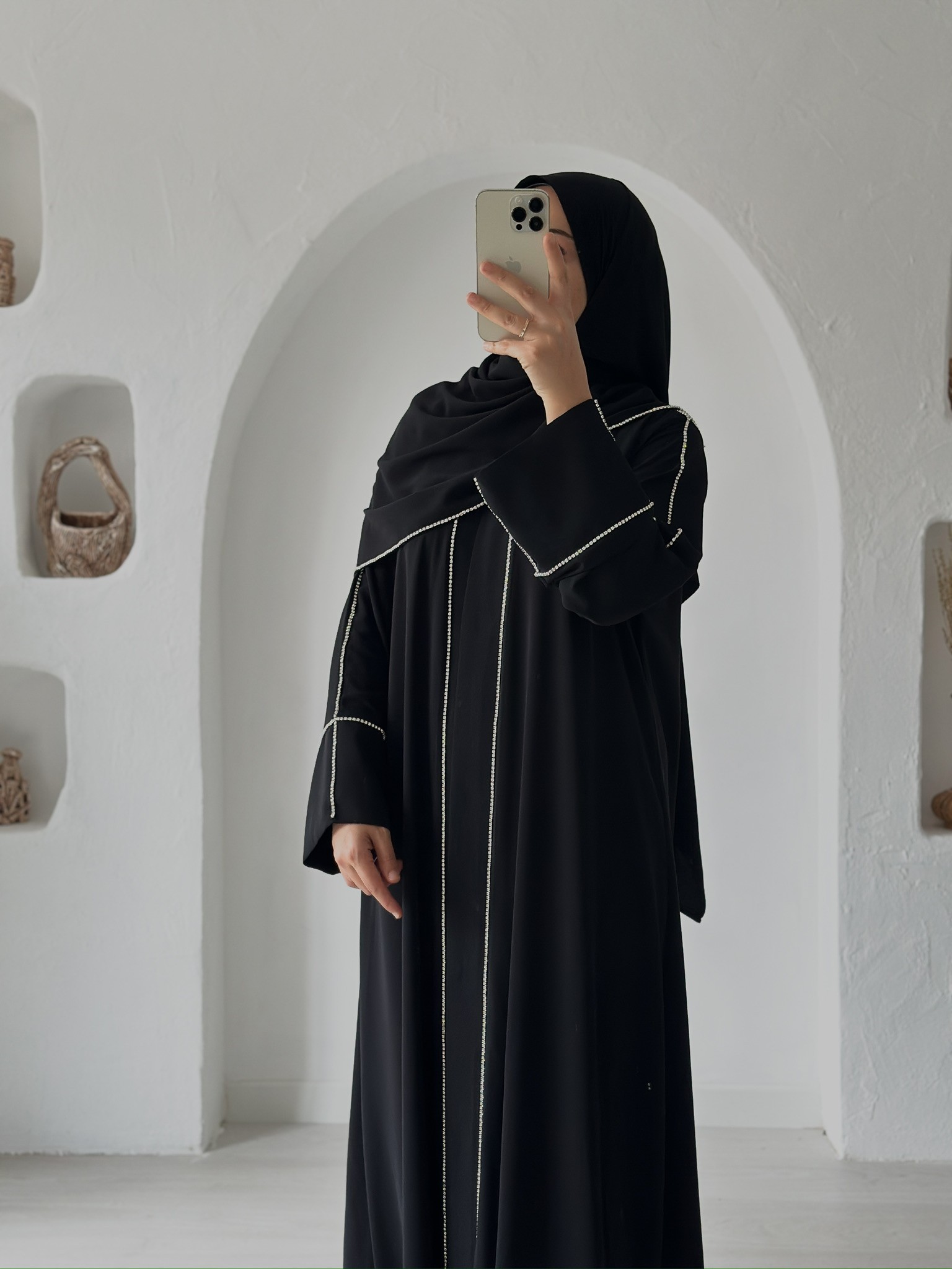 TAŞLI ABAYA +ŞAL - SİYAH