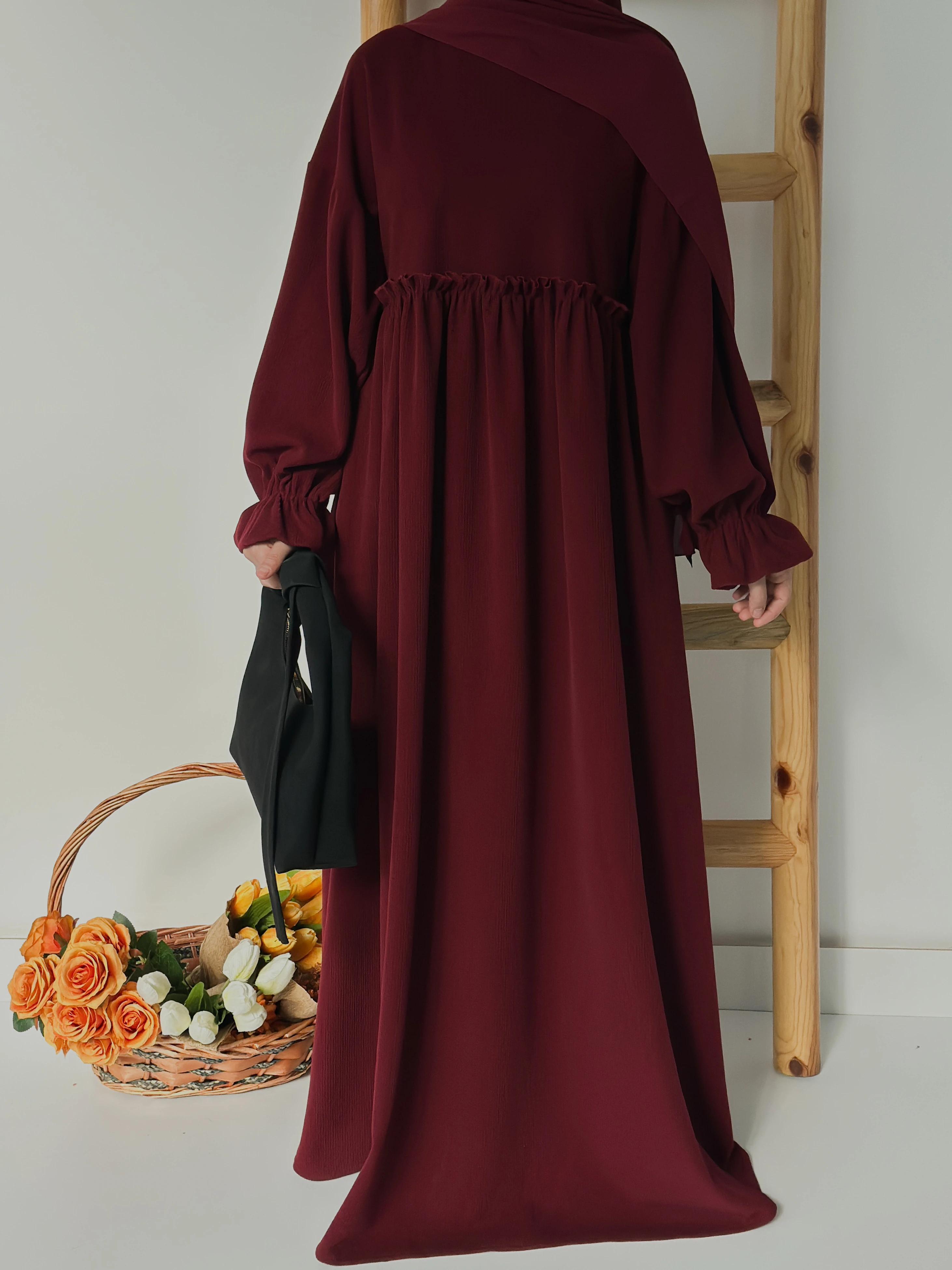 FİTİLLİ İNCİ ELBİSE  - BORDO