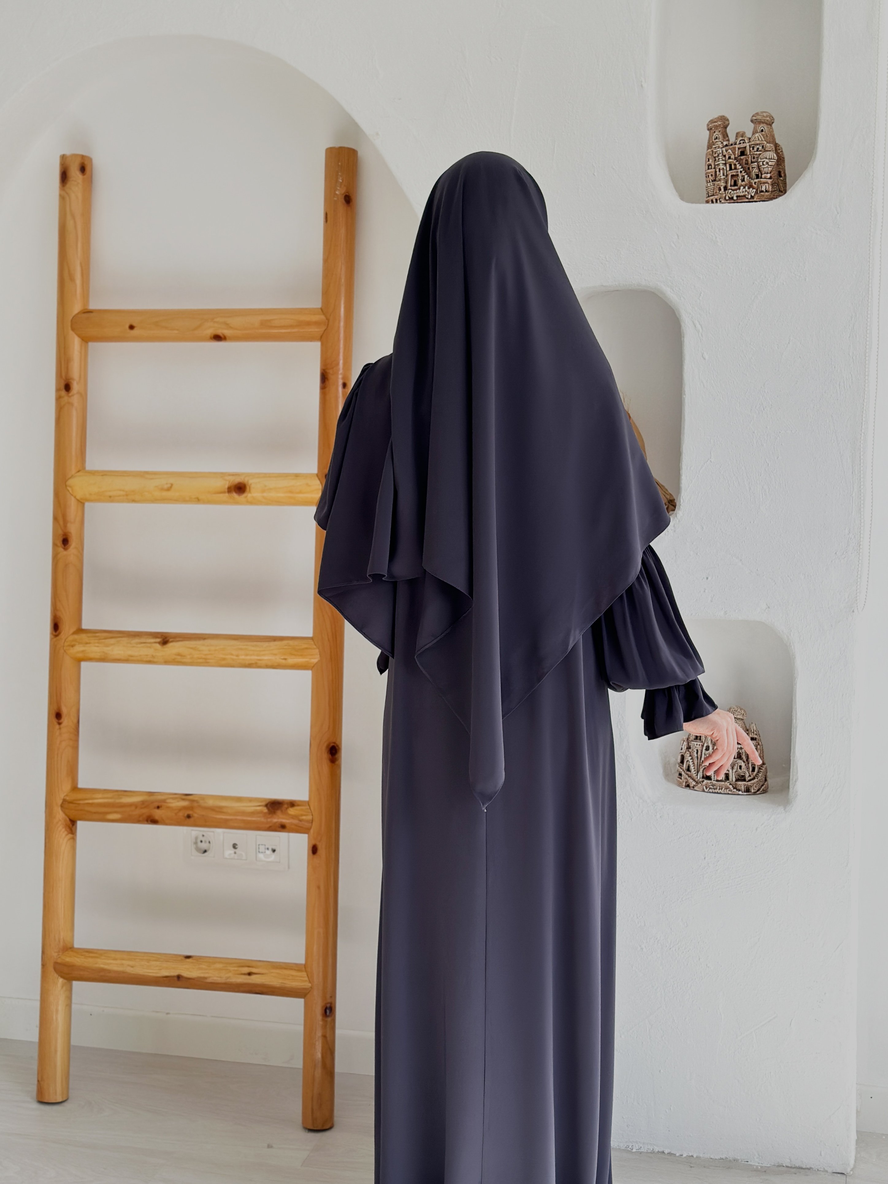 FİRUZE ELBİSE +FERMUARLI EŞARP - FÜME