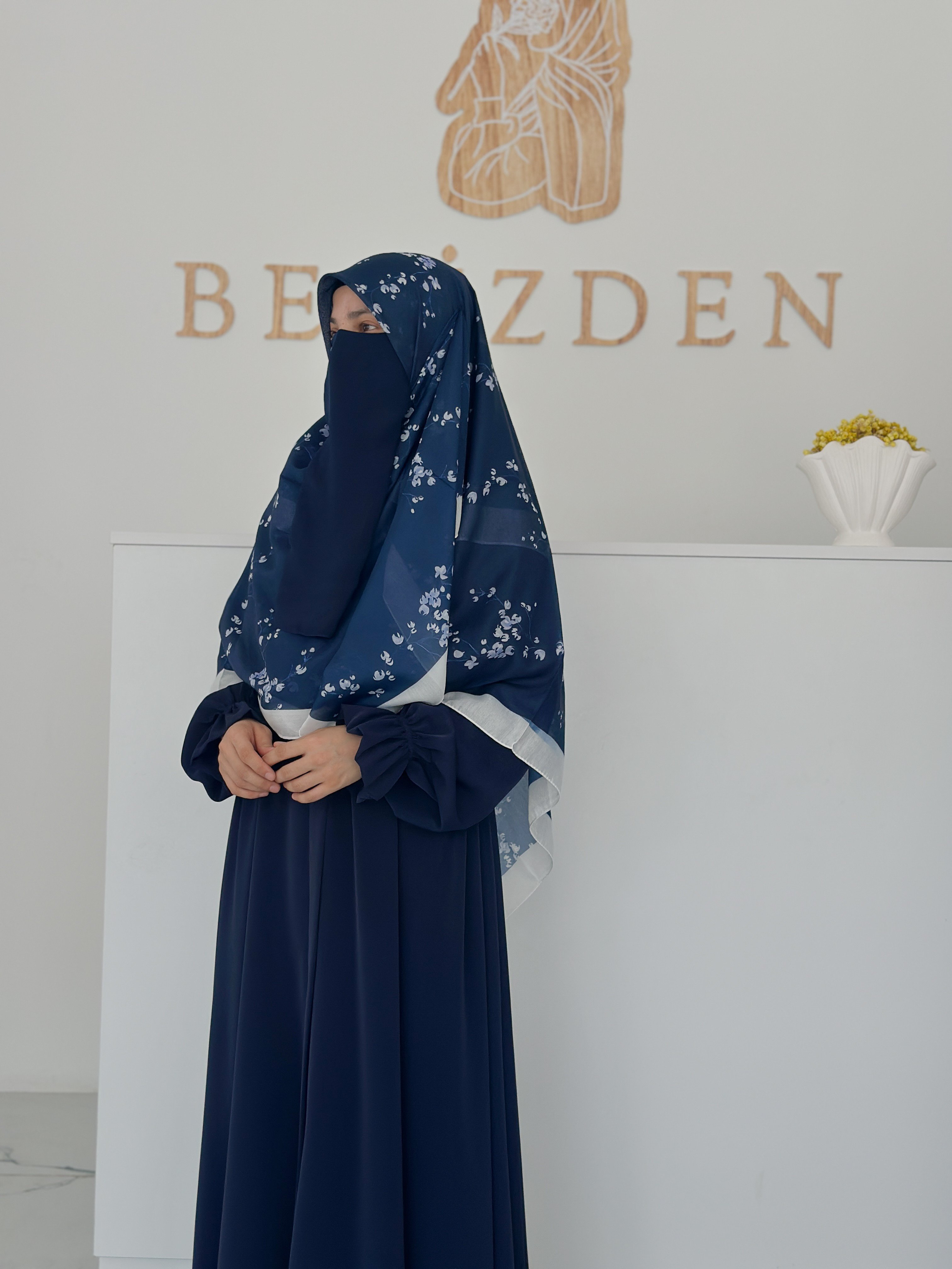 140x140 COTTON EŞARP ÇİÇEK  - LACİVERT ÇİÇEK 