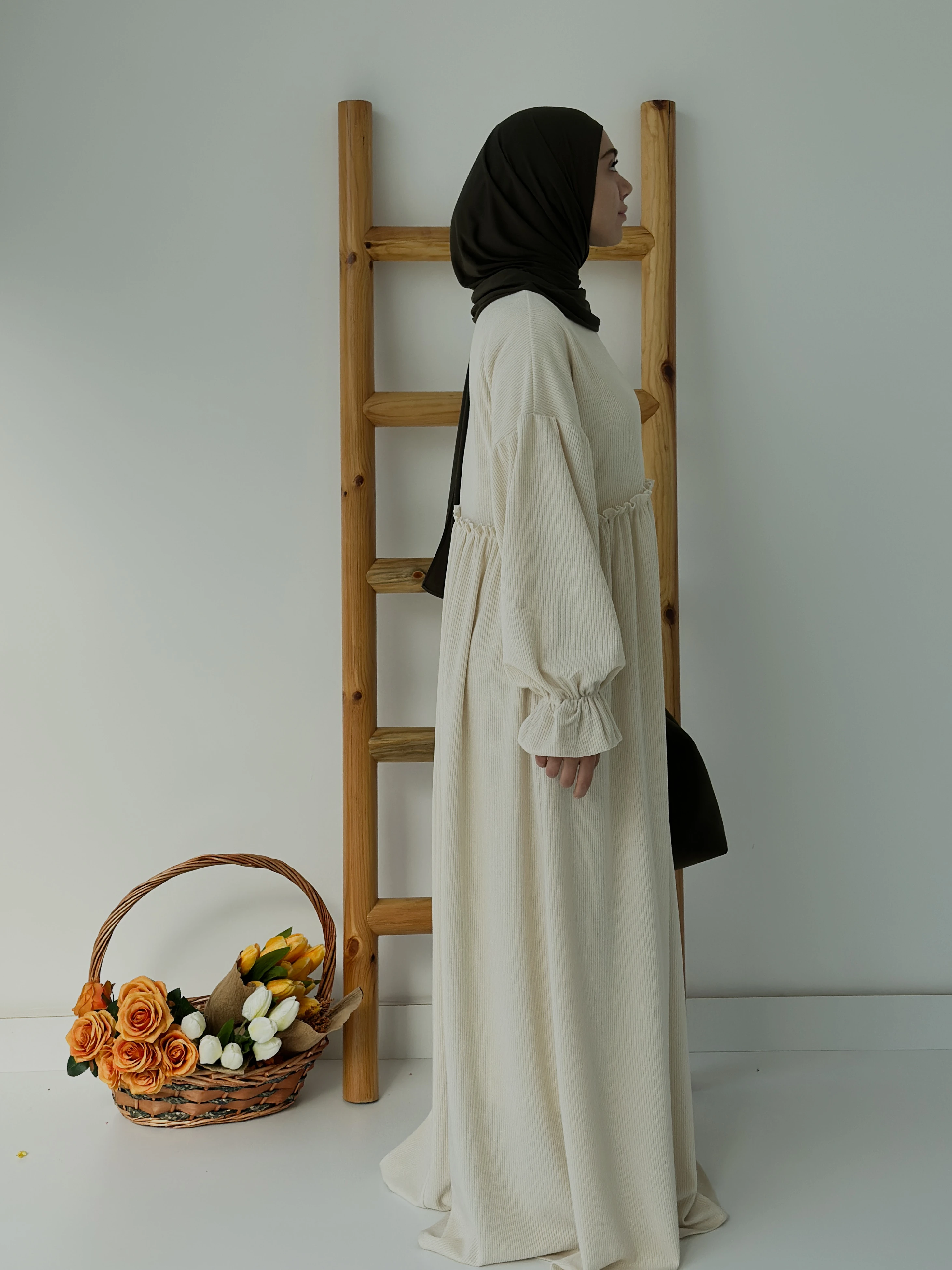 FİTİLLİ İNCİ ELBİSE  - EKRU