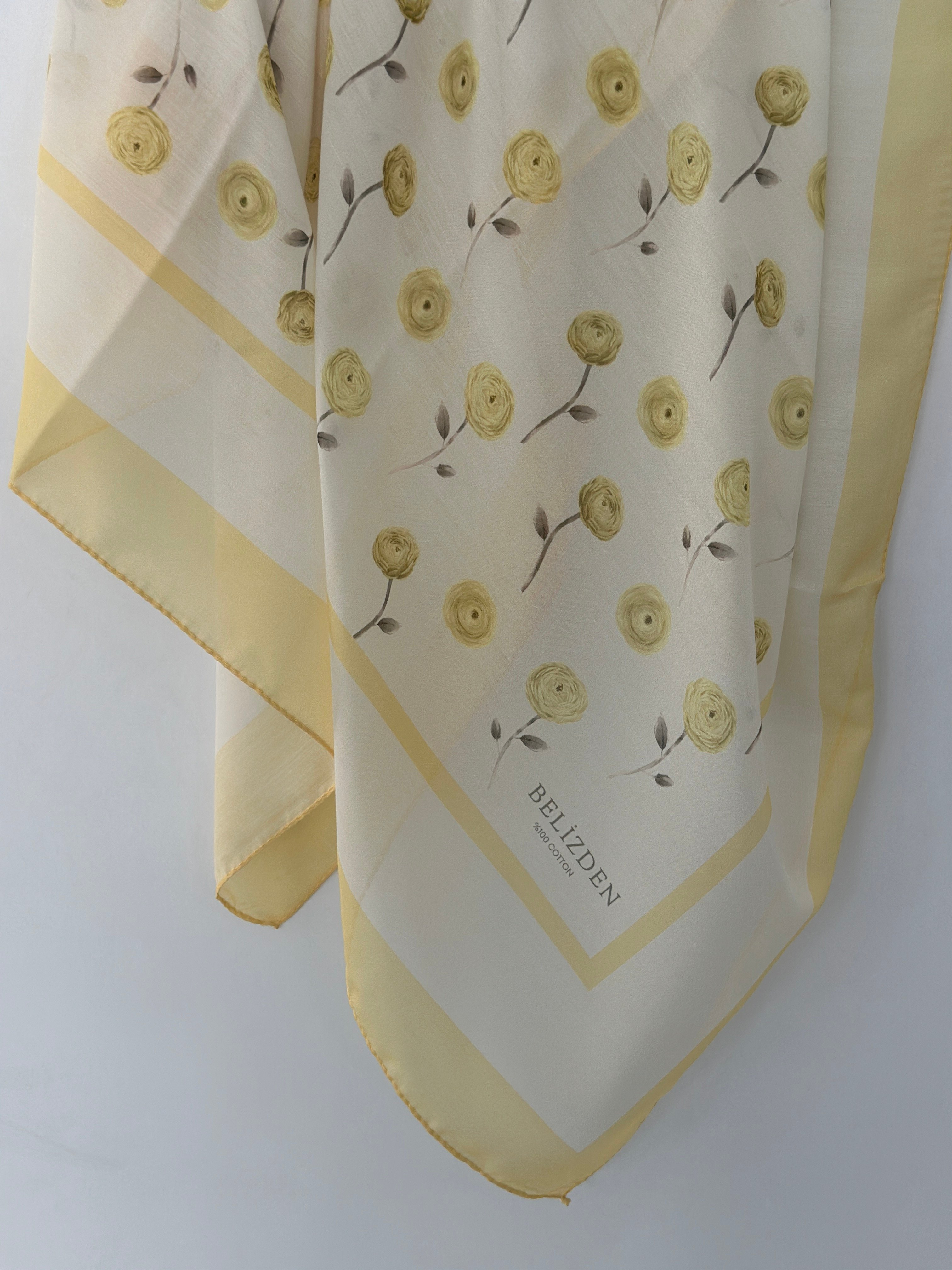 140x140 COTTON EŞARP GÜL - SARI GÜL 