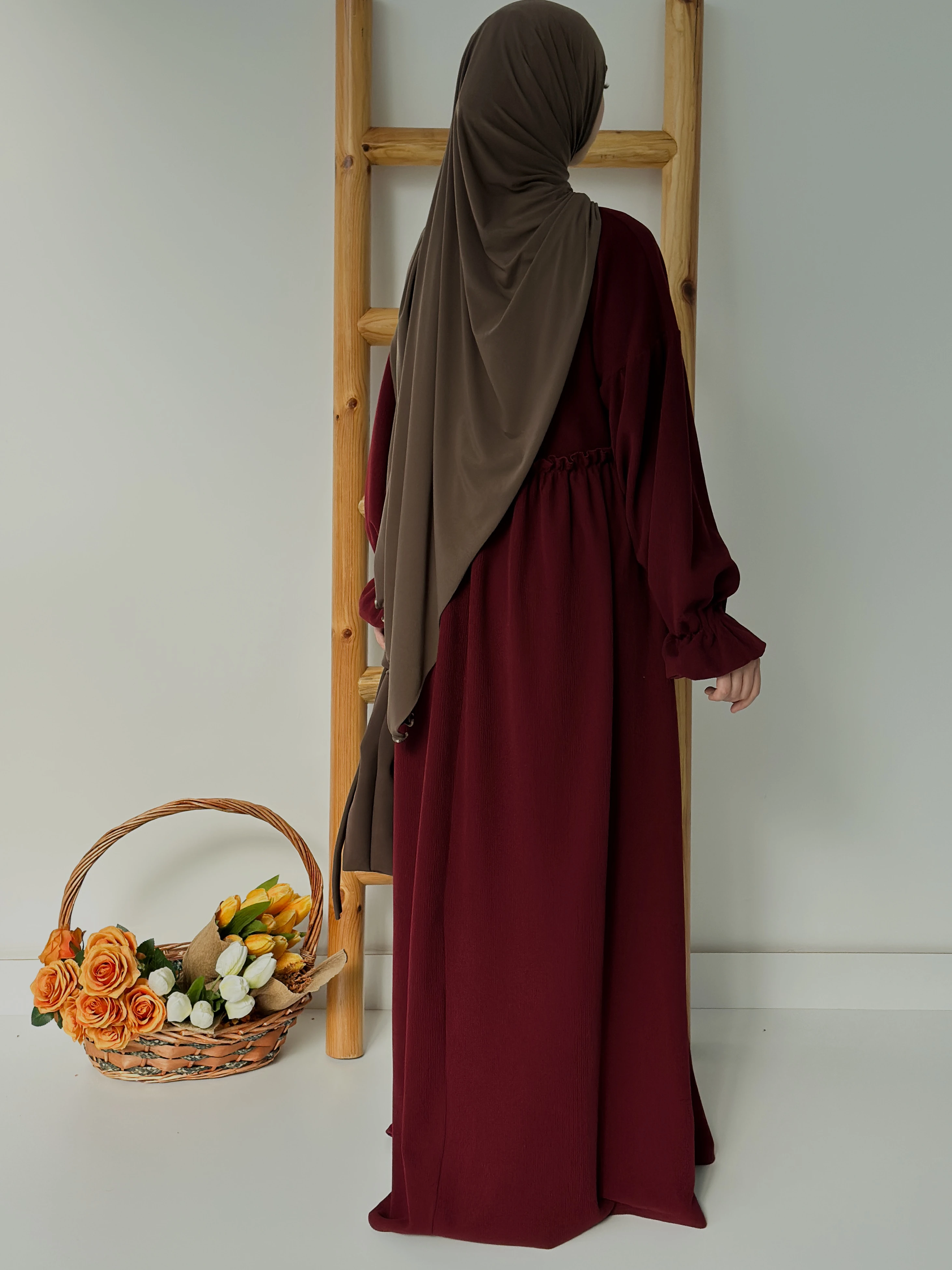 FİTİLLİ İNCİ ELBİSE  - BORDO