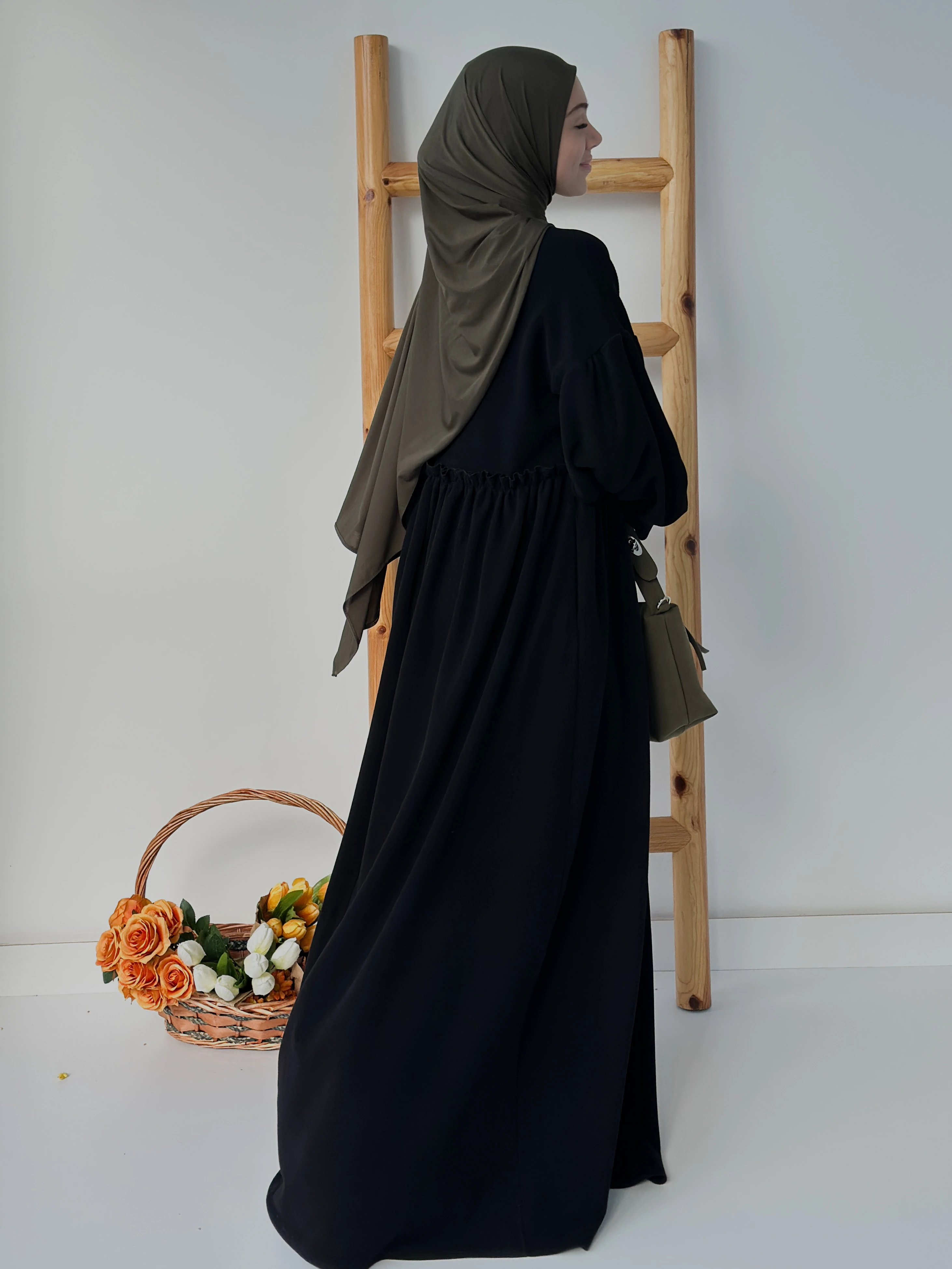 FİTİLLİ İNCİ ELBİSE  - SİYAH