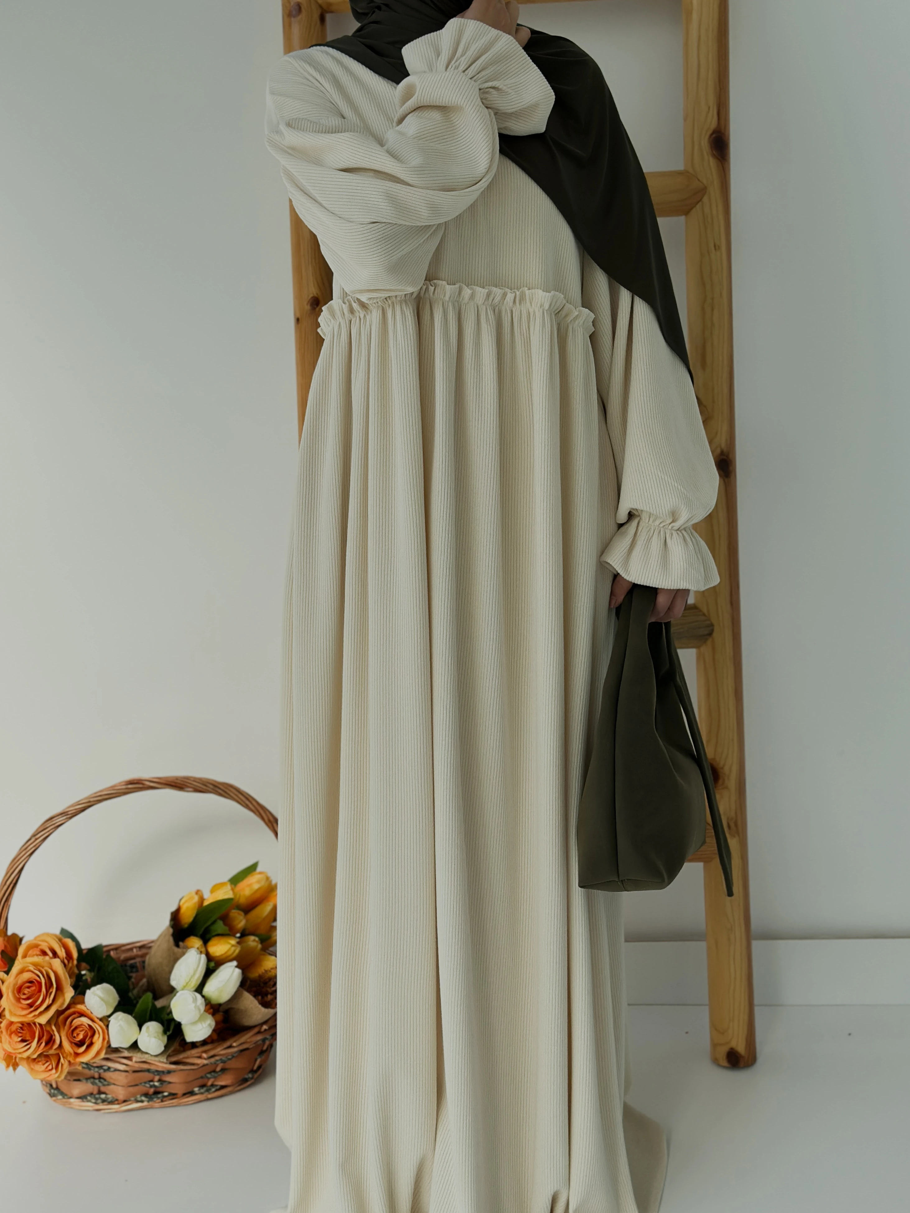 FİTİLLİ İNCİ ELBİSE  - EKRU