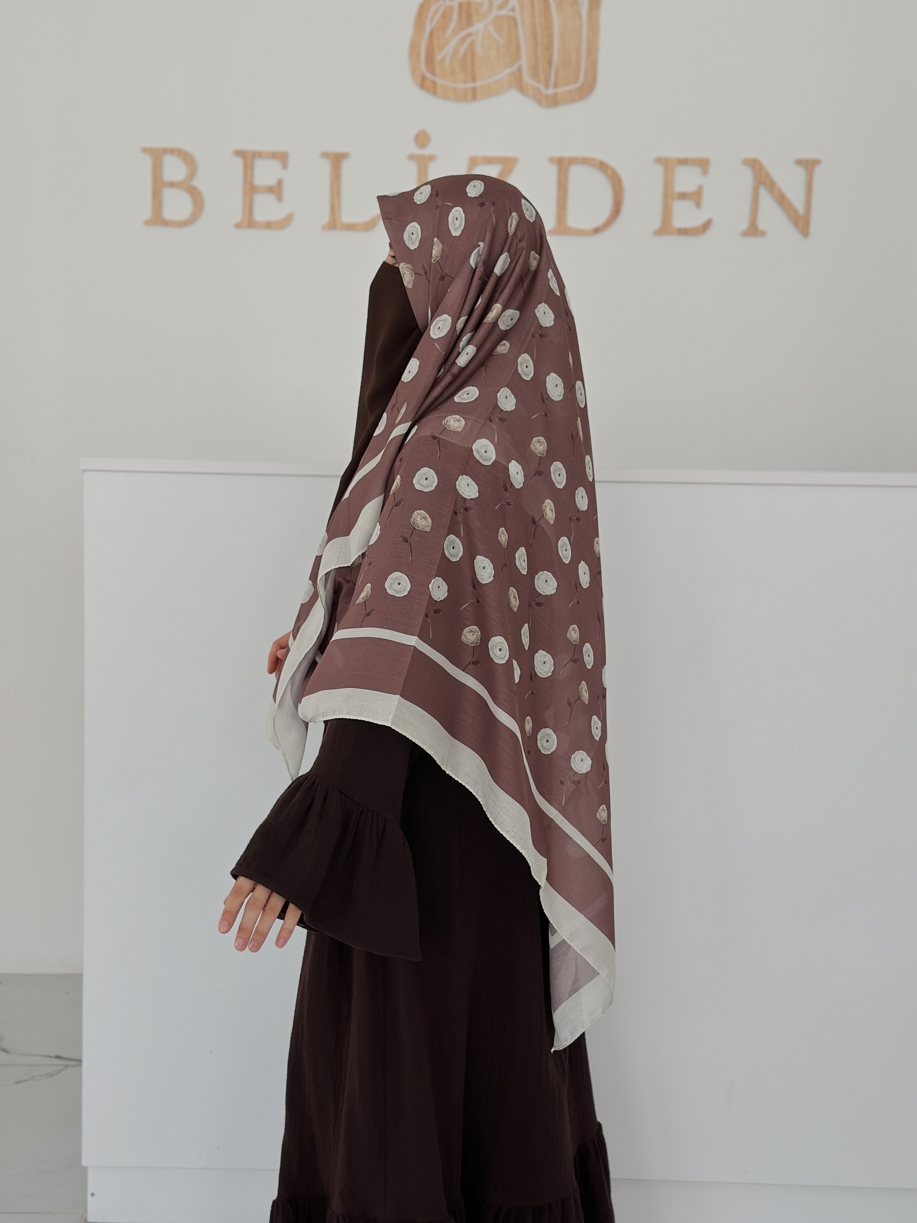 140x140 COTTON EŞARP GÜL - KAHVE GÜL 