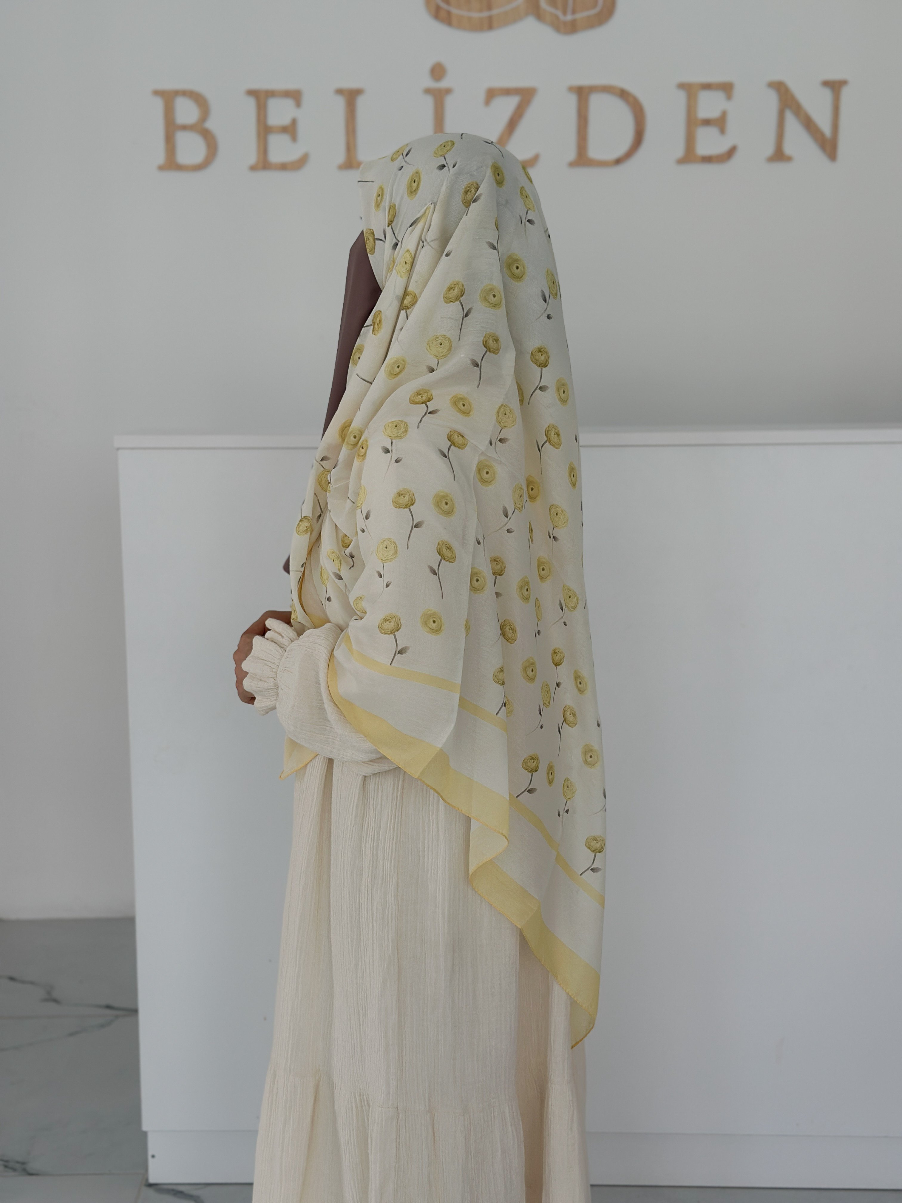 140x140 COTTON EŞARP GÜL - SARI GÜL 