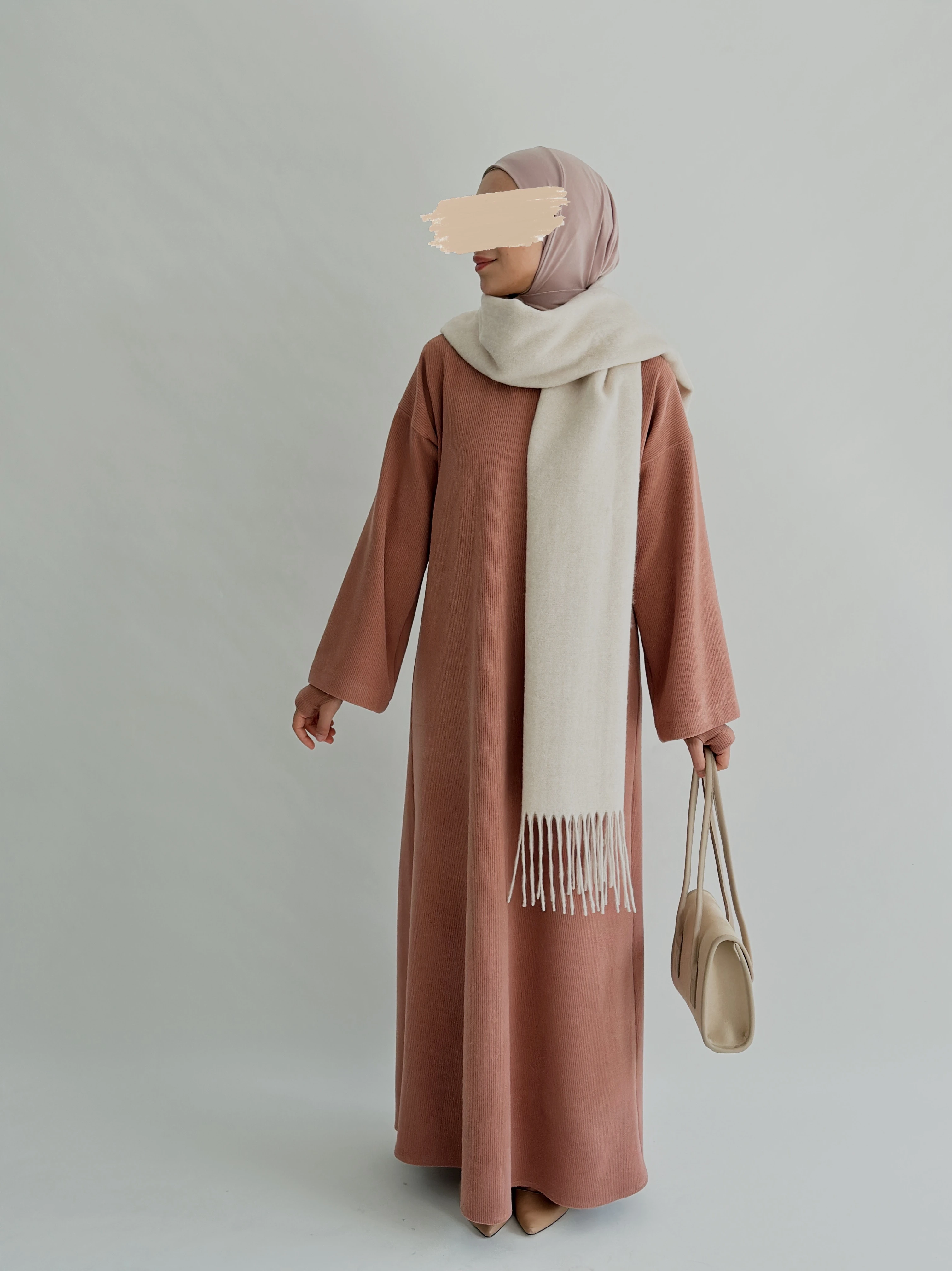 FİTİLLİ DÜZ ELBİSE +KOLLUK - PUDRA