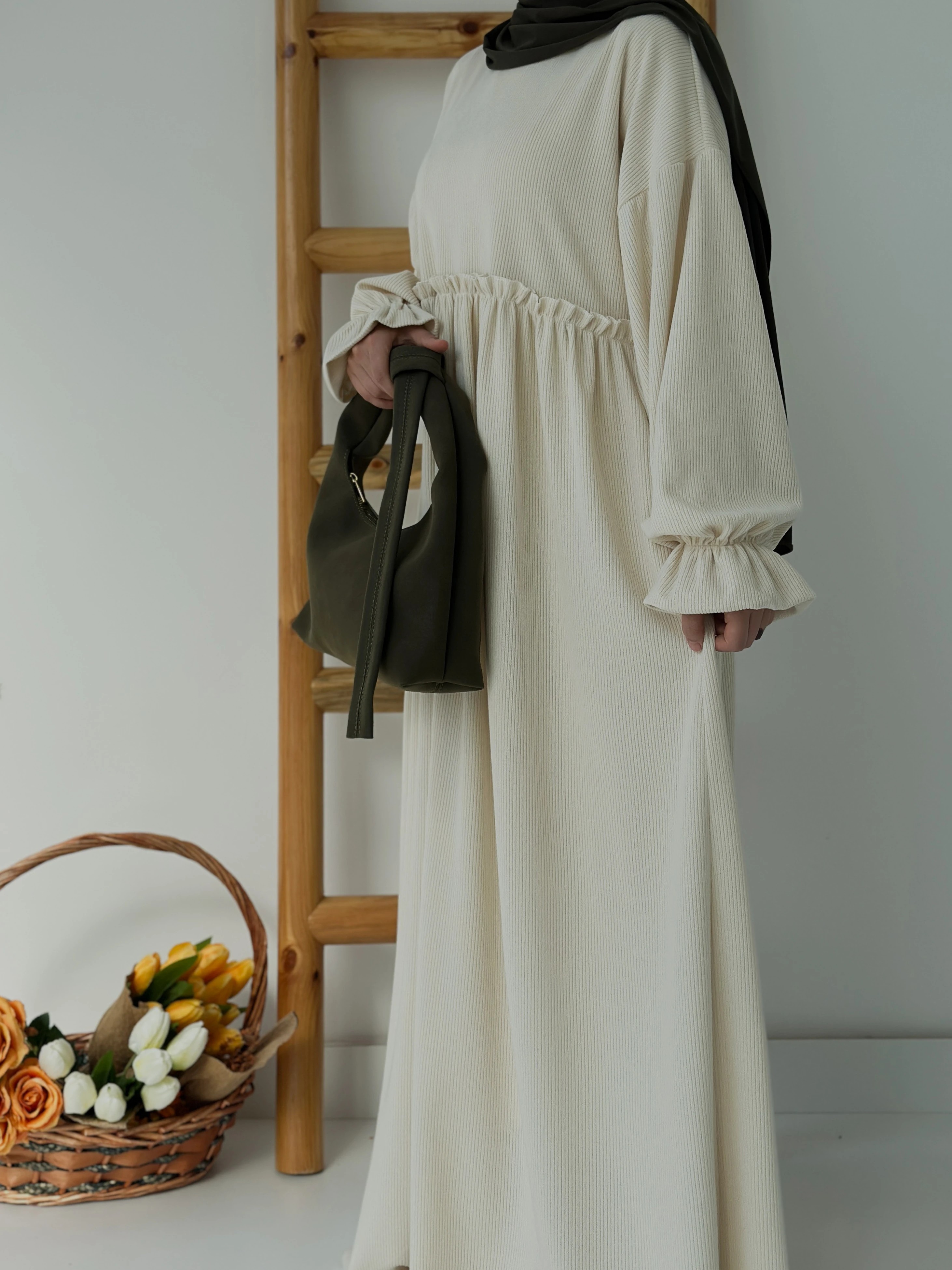 FİTİLLİ İNCİ ELBİSE  - EKRU