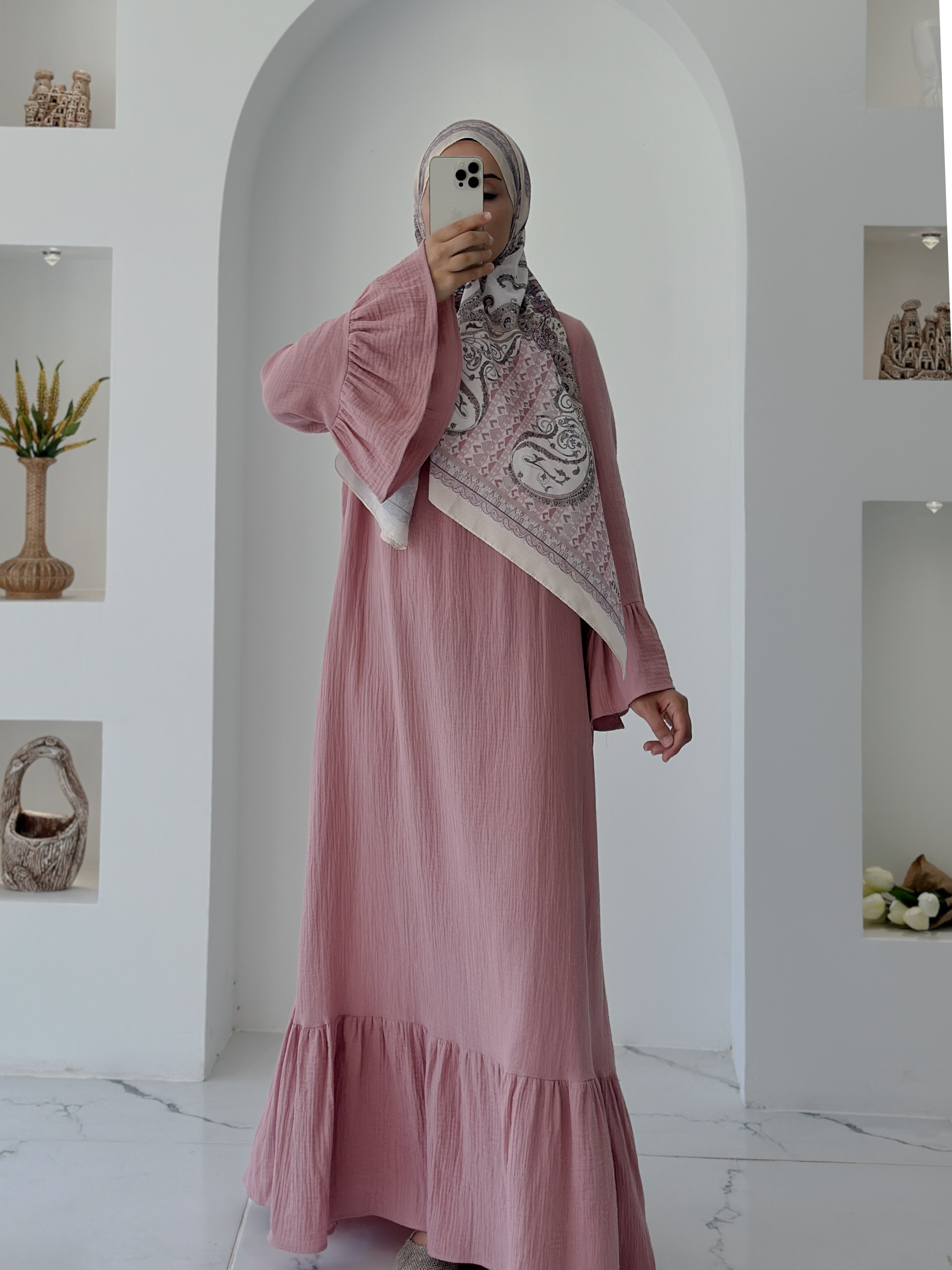 BAHAR MUSLİN ELBİSE  - PUDRA