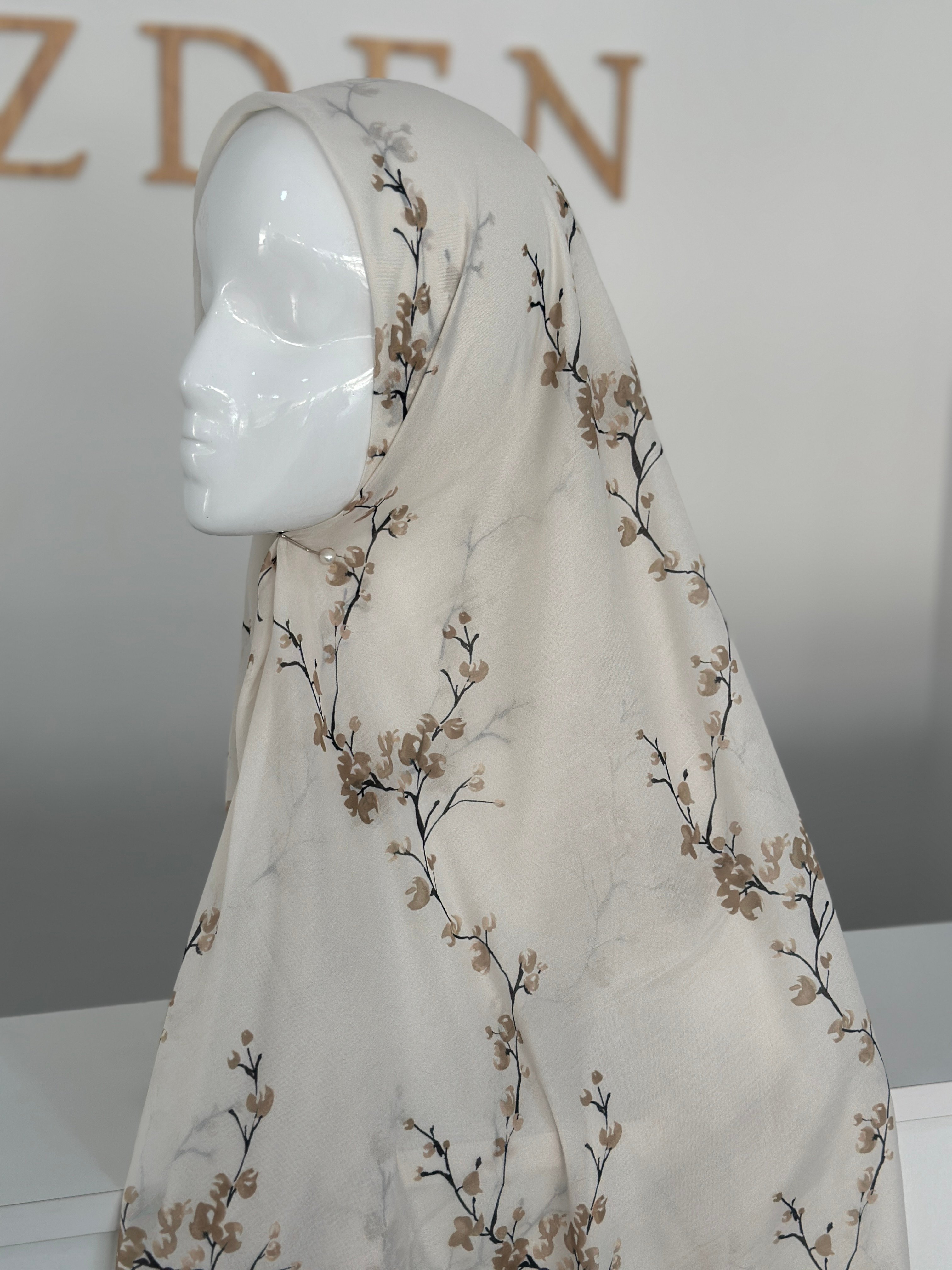140x140 COTTON EŞARP ÇİÇEK  - BEJ HARDAL ÇİÇEK 