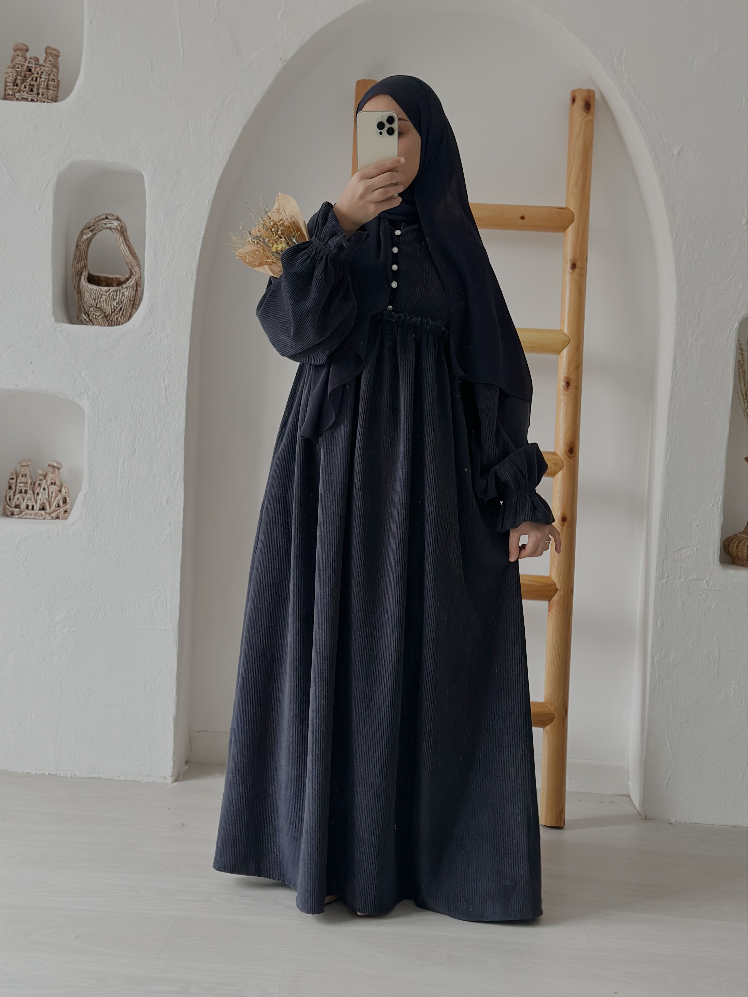 İNCİ KADİFE ELBİSE - LACİVERT