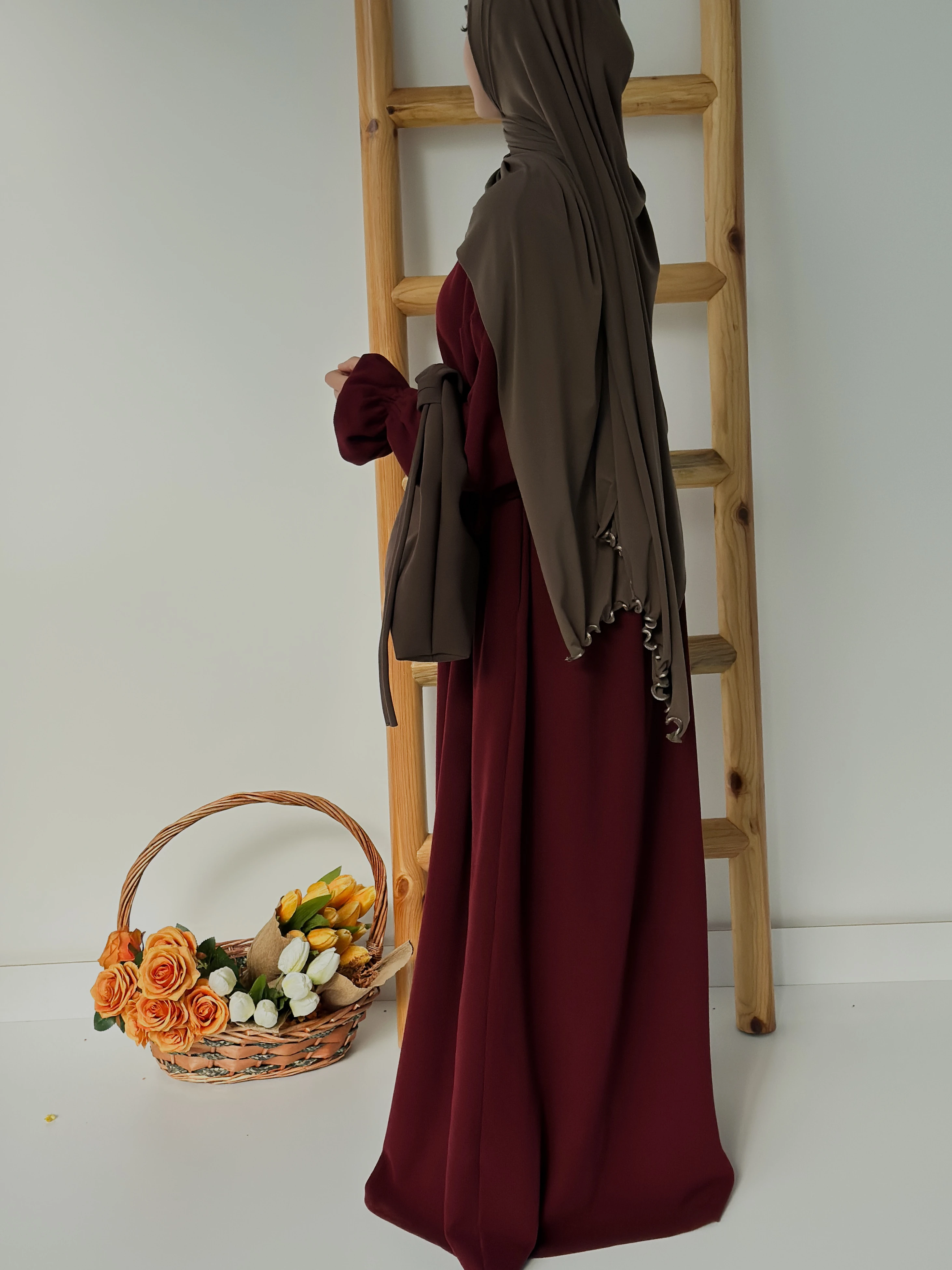 FİTİLLİ İNCİ ELBİSE  - BORDO