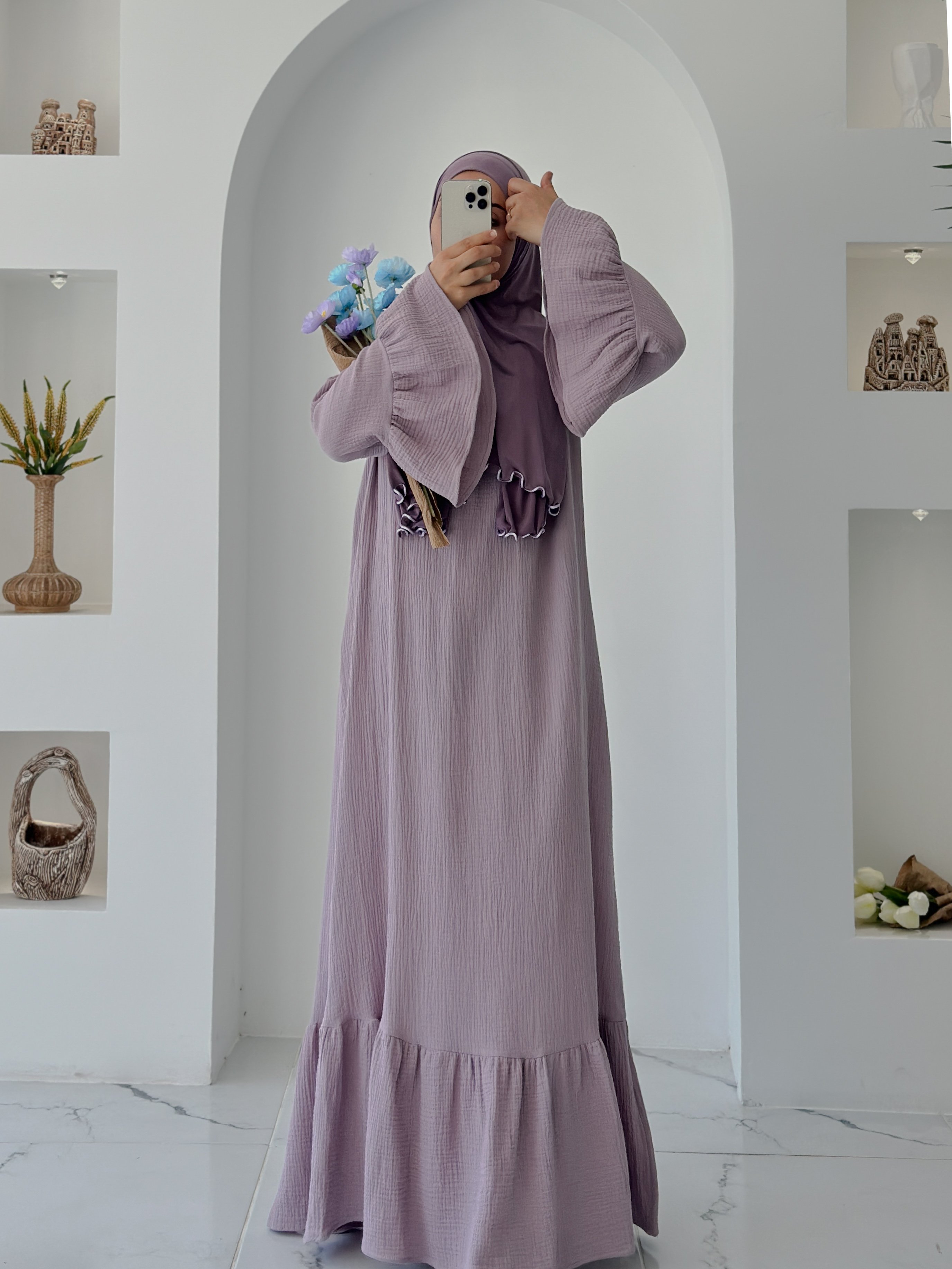 BAHAR MUSLİN ELBİSE  - LİLA