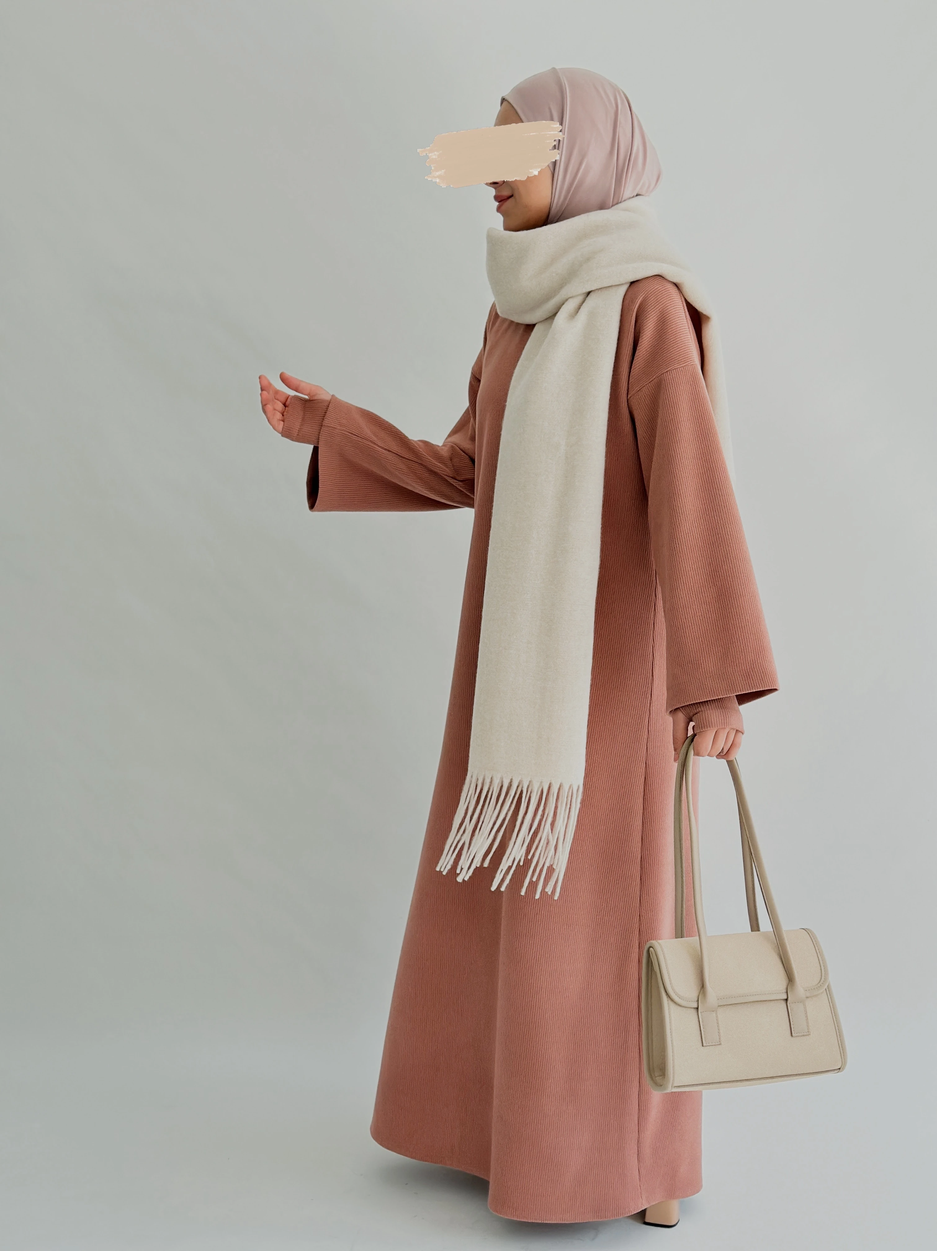 FİTİLLİ DÜZ ELBİSE +KOLLUK - PUDRA