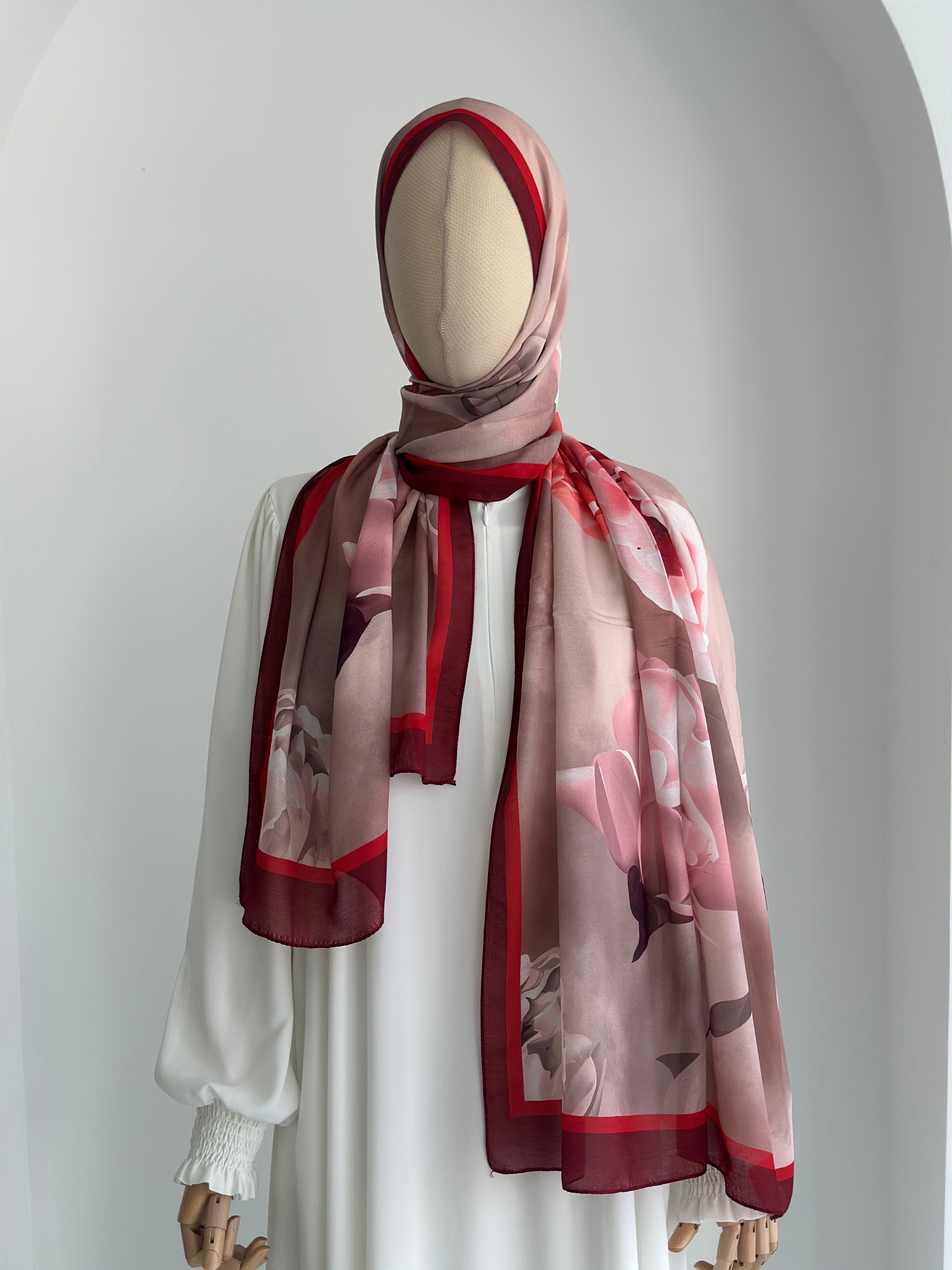 DESENLİ ŞAL BORDO KIRMIZI
