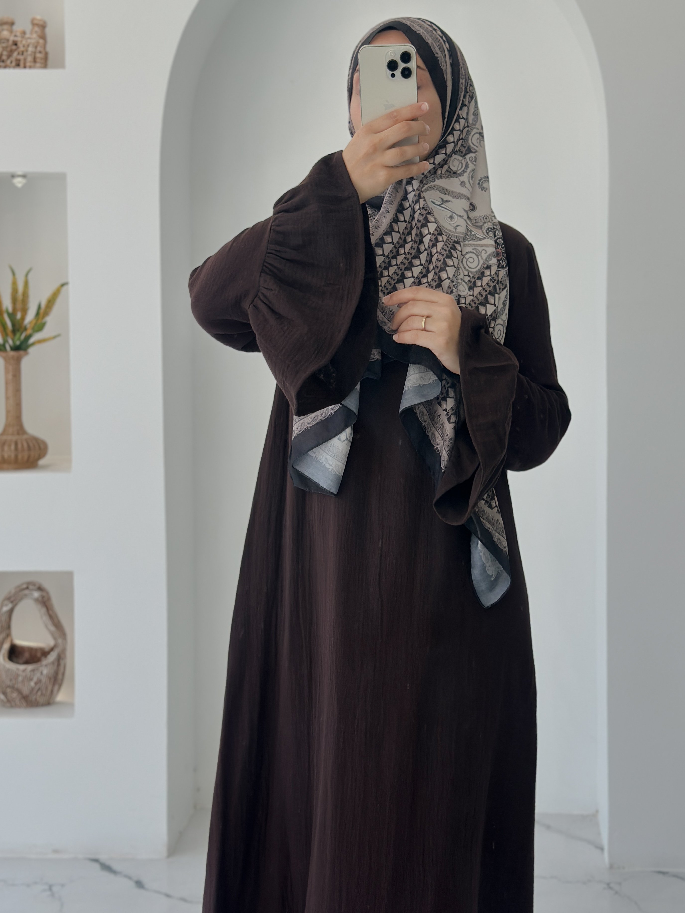 BAHAR MUSLİN ELBİSE  - ACI KAHVE