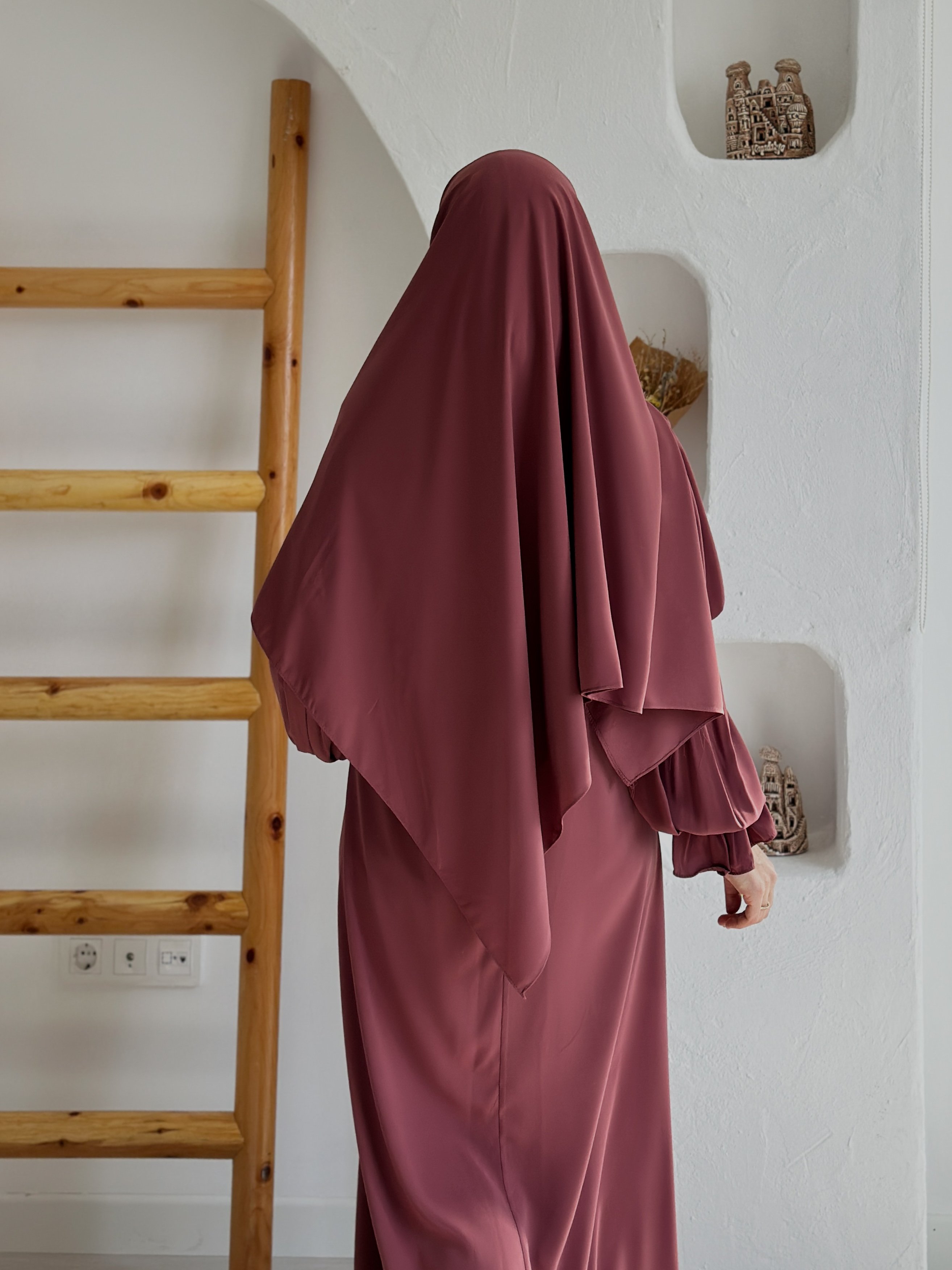 FİRUZE ELBİSE +FERMUARLI EŞARP - GÜL