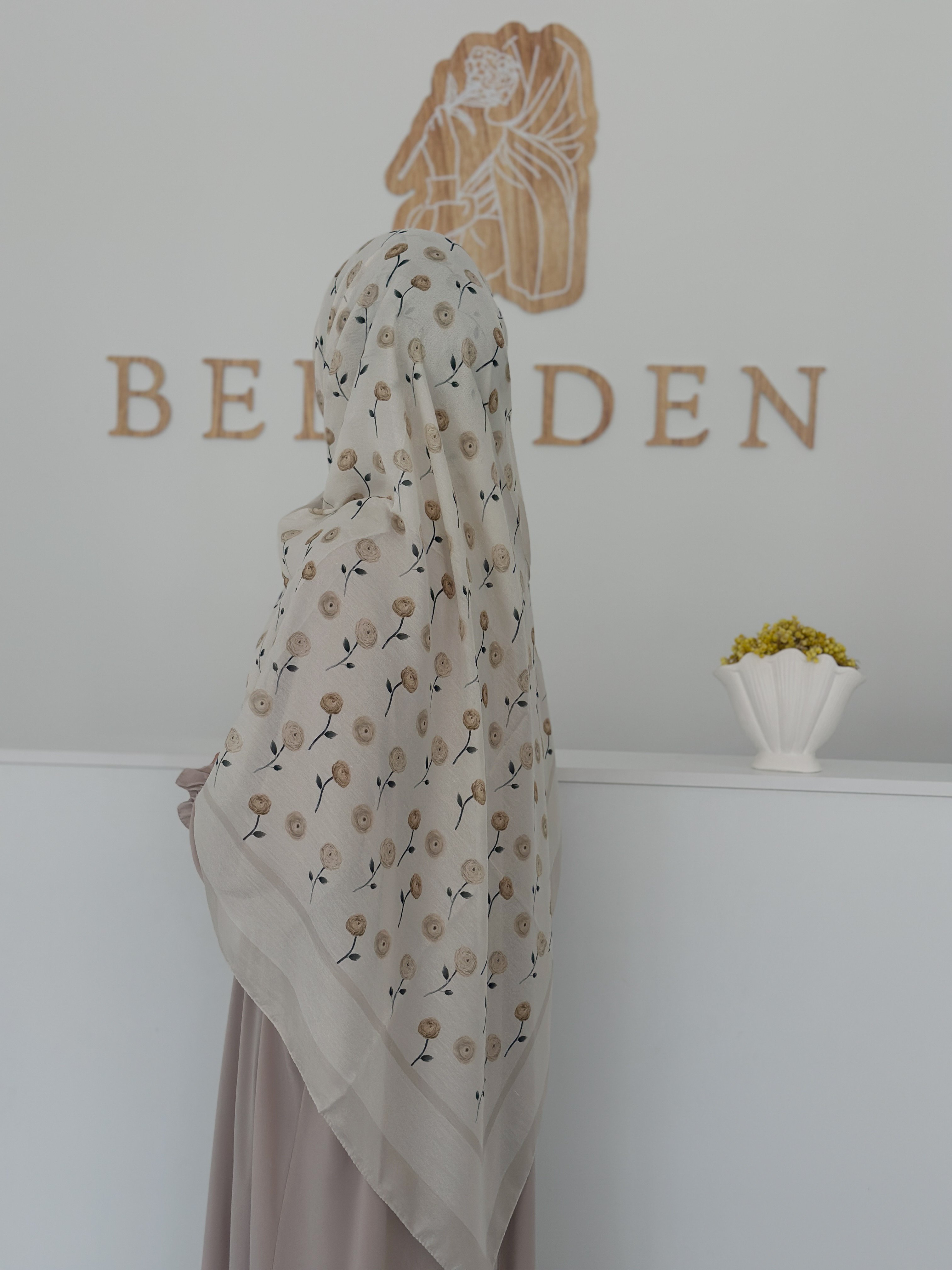 140x140 COTTON EŞARP GÜL - BEJ  GÜL 
