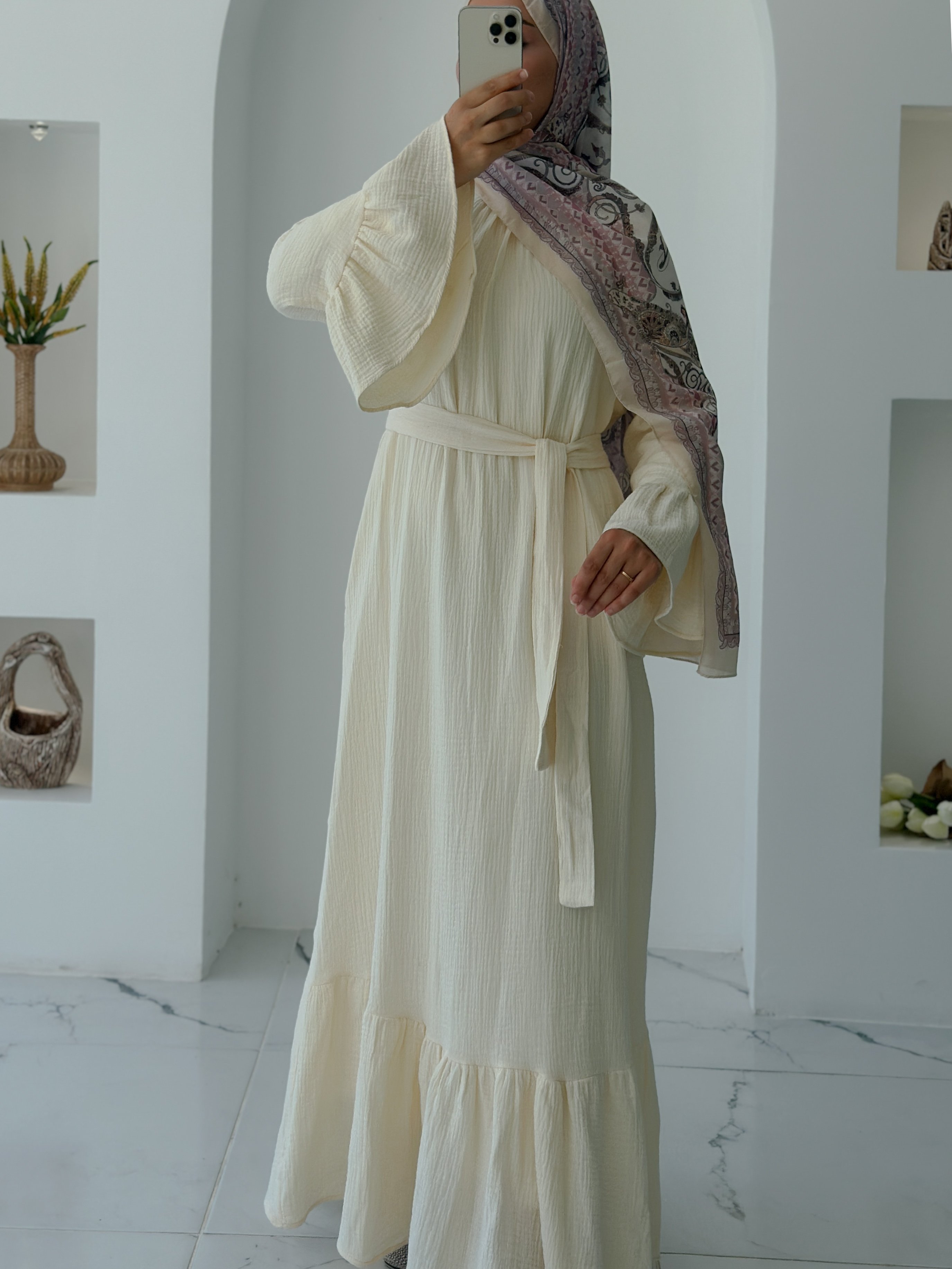 BAHAR MUSLİN ELBİSE  - EKRU
