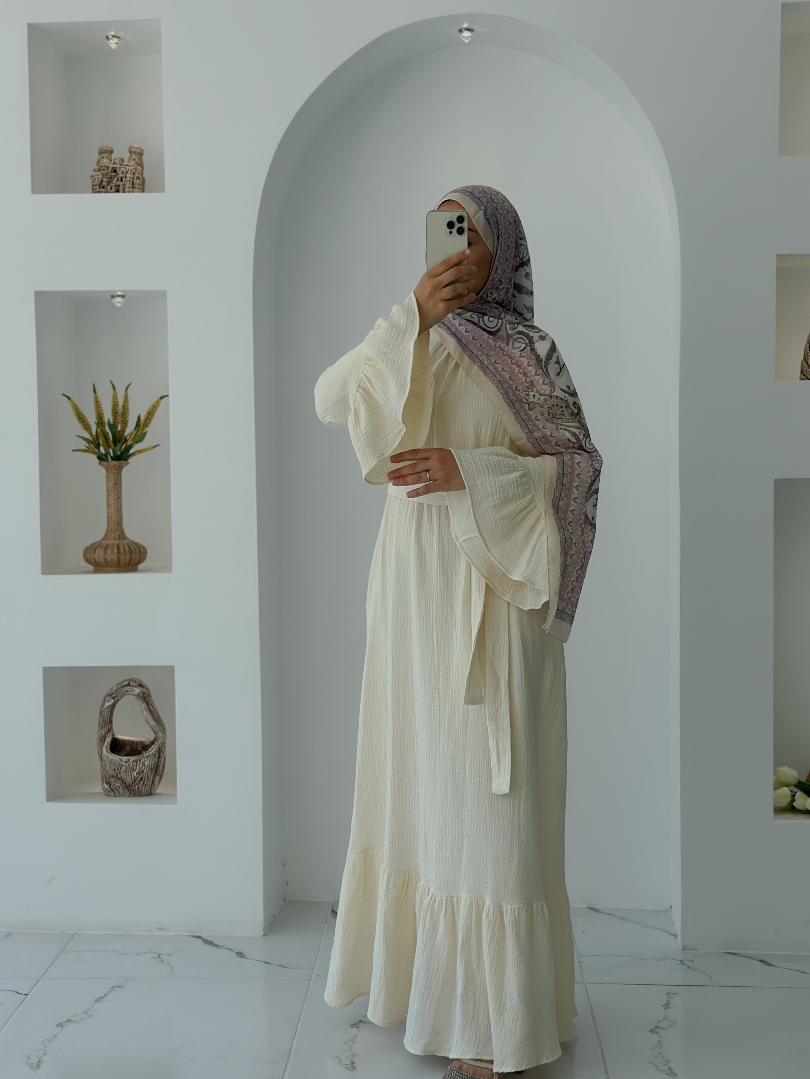 BAHAR MUSLİN ELBİSE  - EKRU