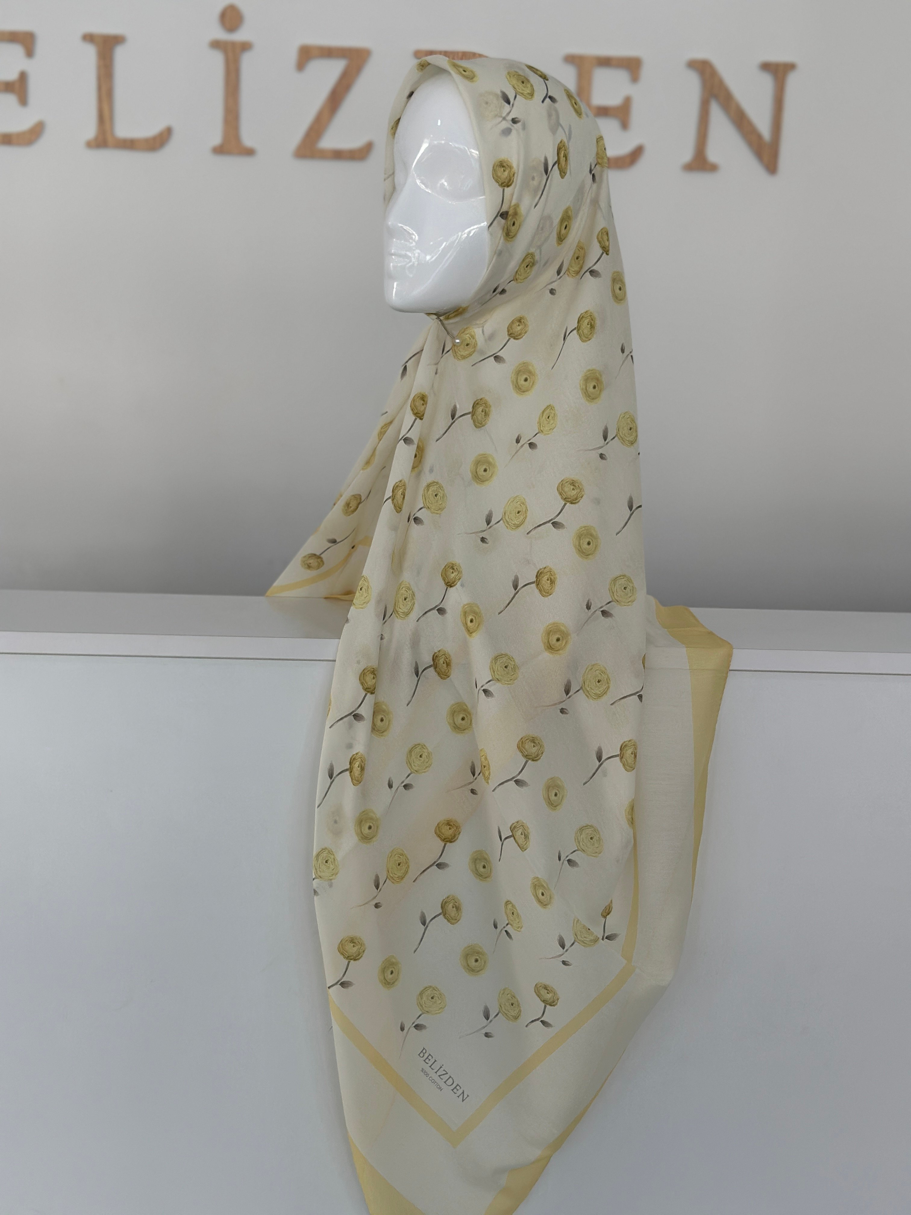 140x140 COTTON EŞARP GÜL - SARI GÜL 